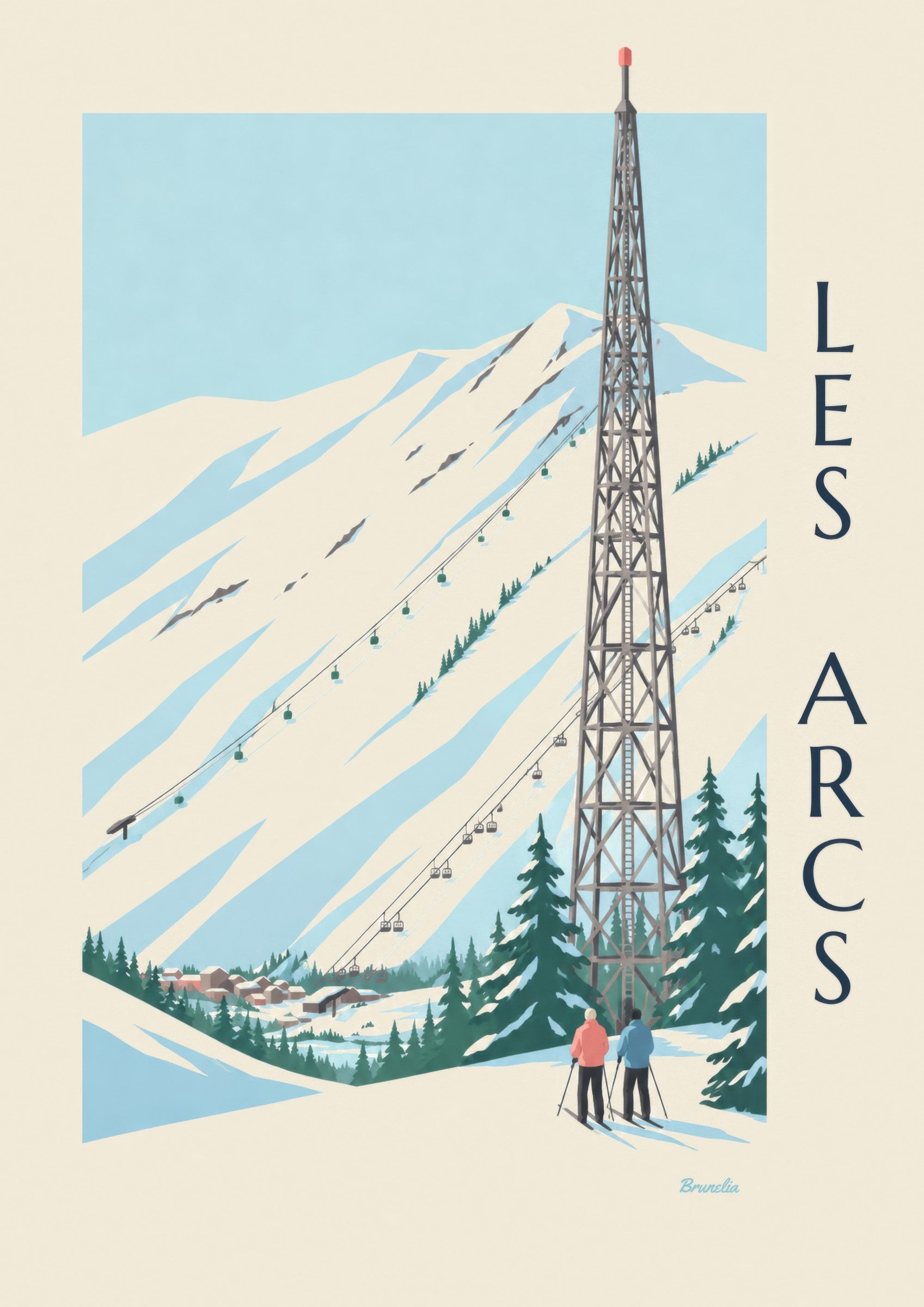 Affiche Les Arcs, Arc 1600 et ses pistes: Detail in Nahaufnahme