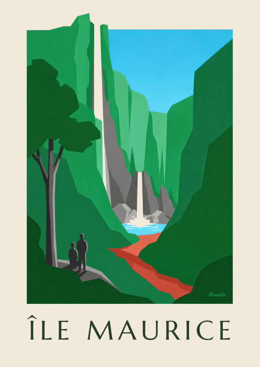 Poster Mauritius, Chamarel-Wasserfall (Titel ÎLE MAURICE)