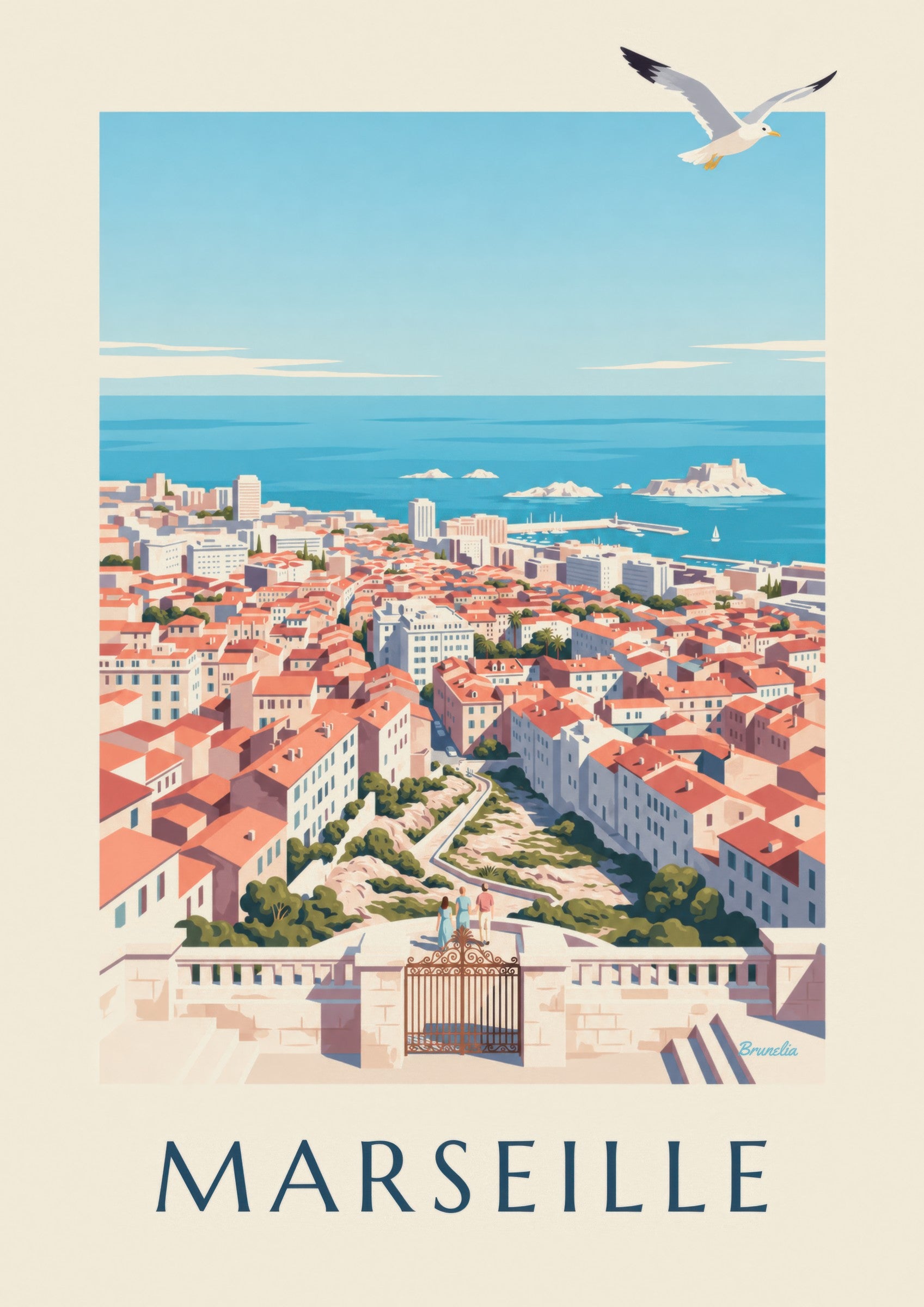 Poster mit Blick auf Marseille von der Notre-Dame-de-la-Garde aus: Detail in Nahaufnahme