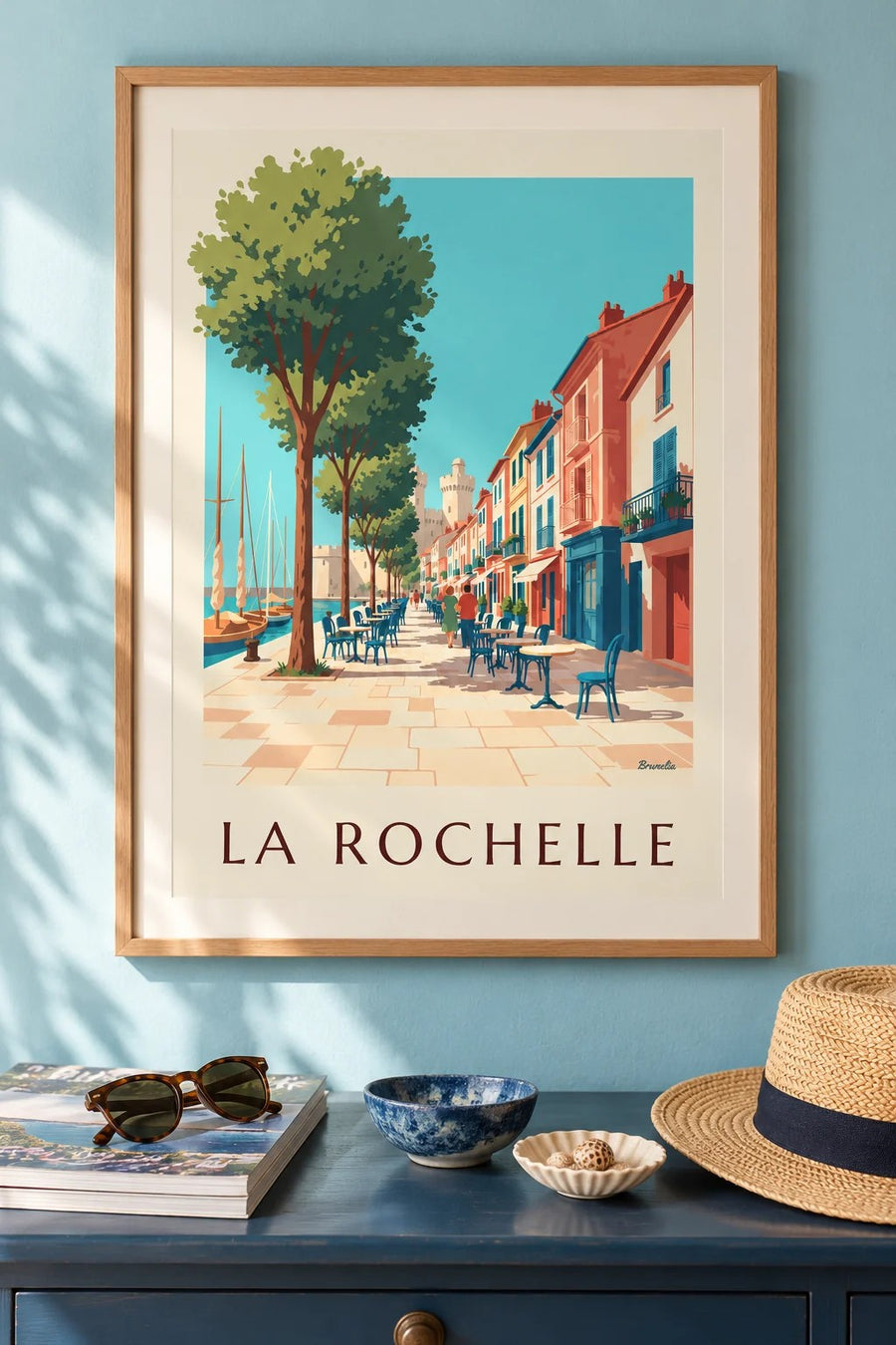 Poster des Gabut-Viertels in La Rochelle mit bunten Häusern : gerahmt an der Wand