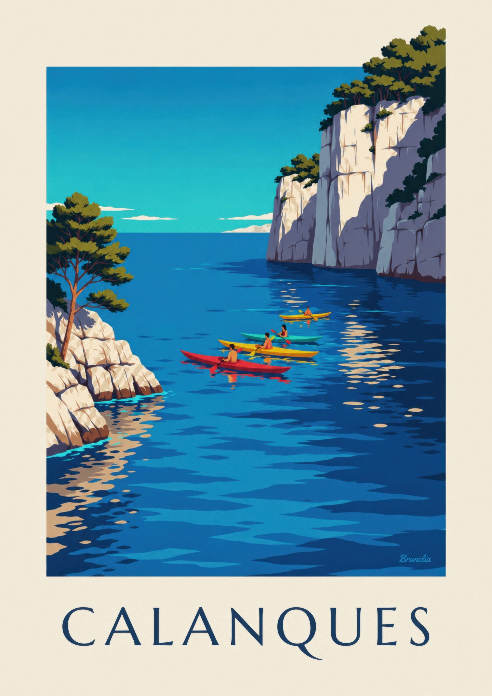 Affiche kayaks de mer dans les calanques: Detail in Nahaufnahme