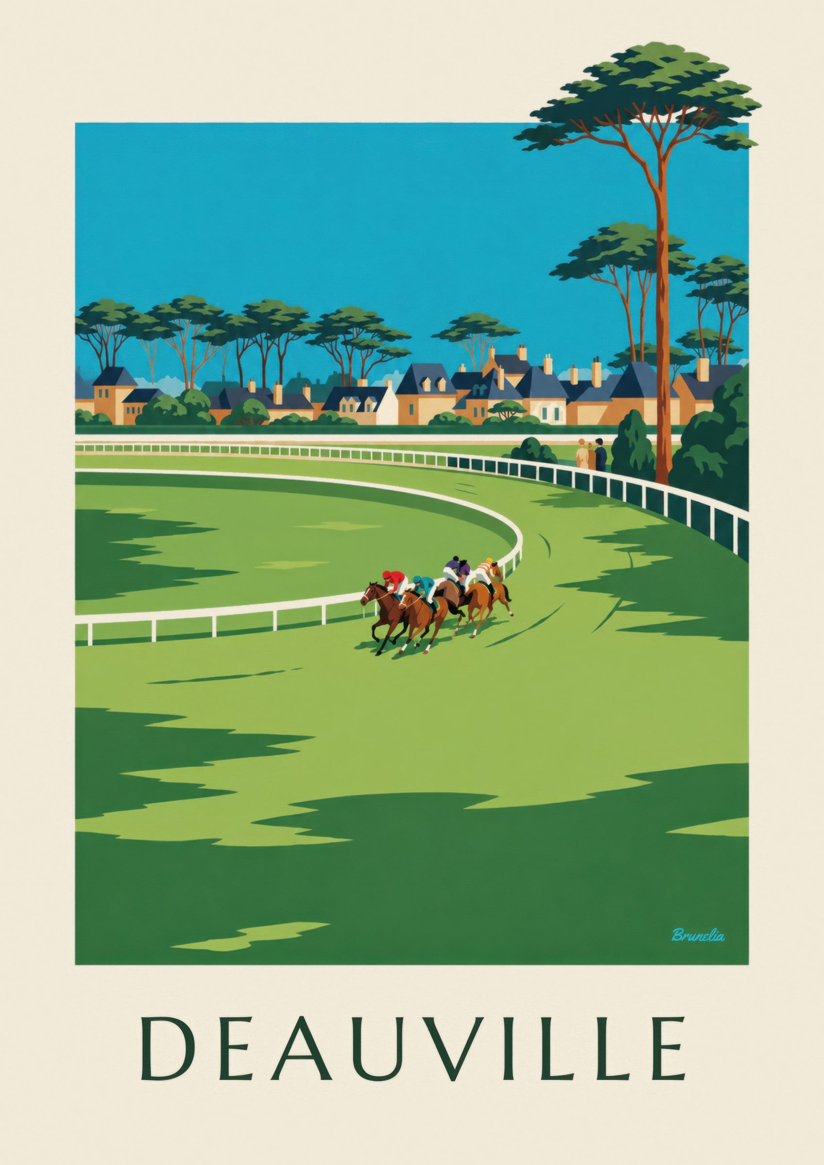 Affiche Deauville hippodrome et chevaux au galop: Detail in Nahaufnahme