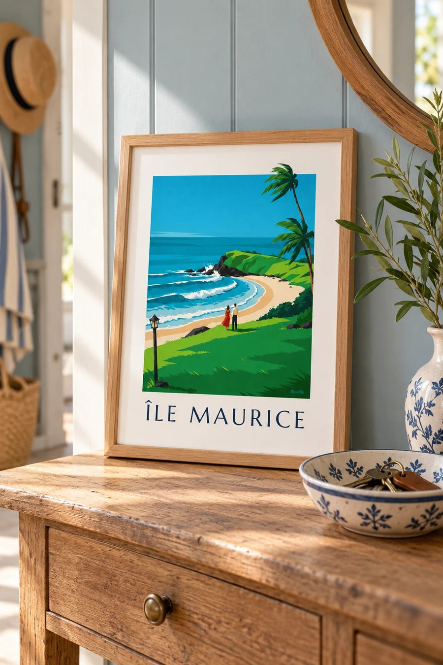 Affiche Île Maurice, côte sauvage de Gris-Gris (titre ÎLE MAURICE) : petit format A4 encadré