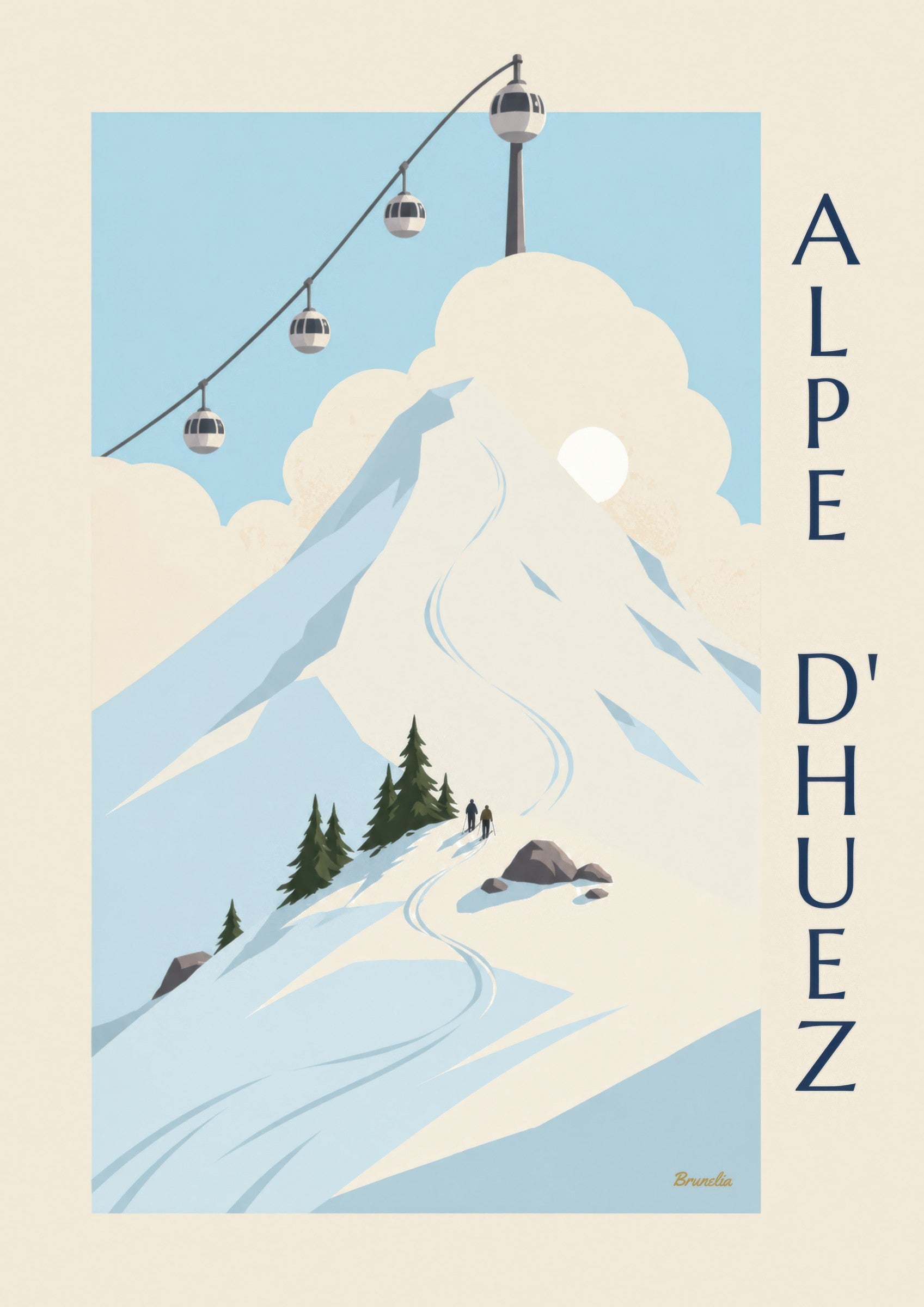 Affiche Alpe d'Huez, cabines œuf au-dessus des pistes: Detail in Nahaufnahme