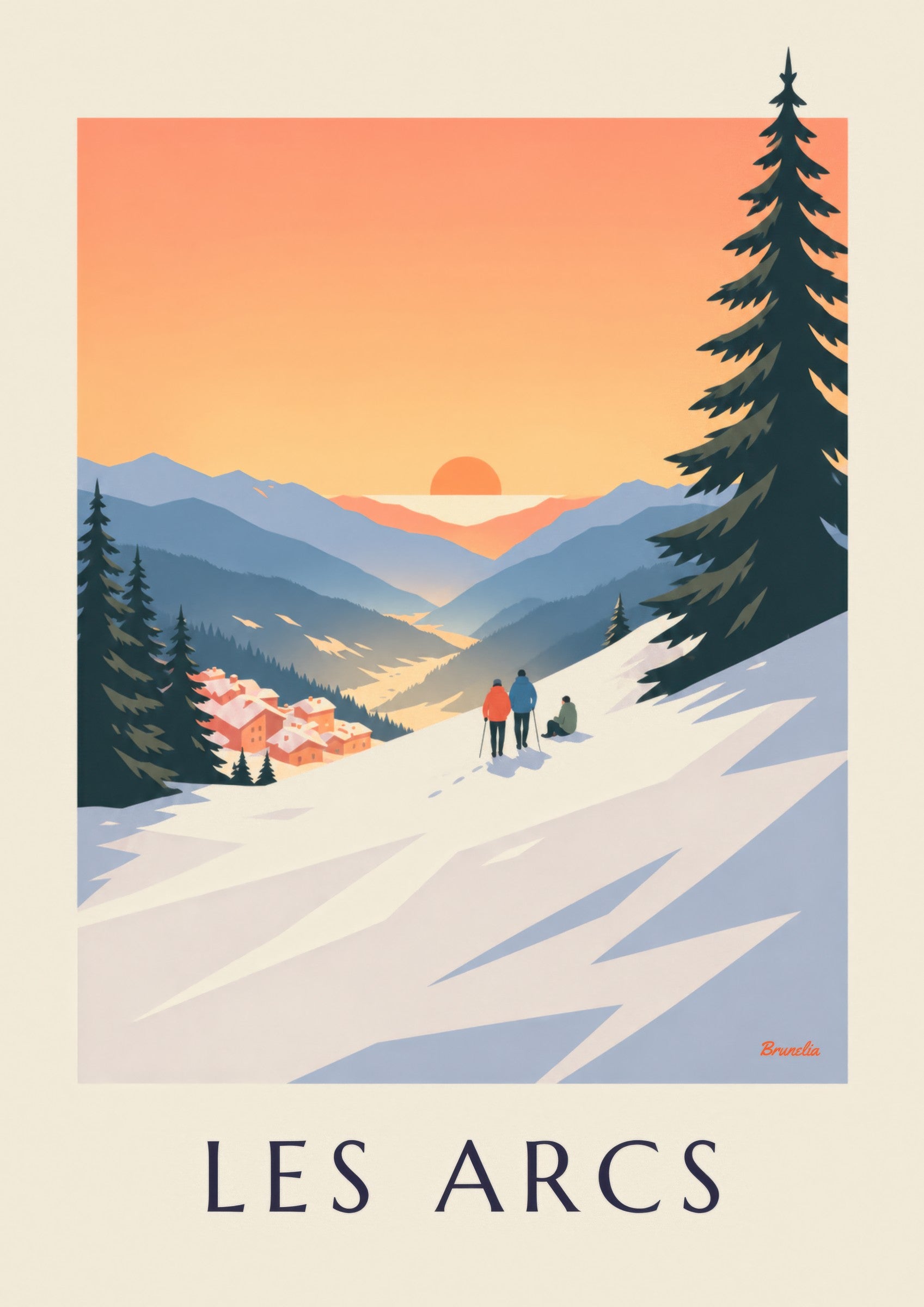 Affiche Les Arcs, coucher de soleil sur Arc 1800: Detail in Nahaufnahme
