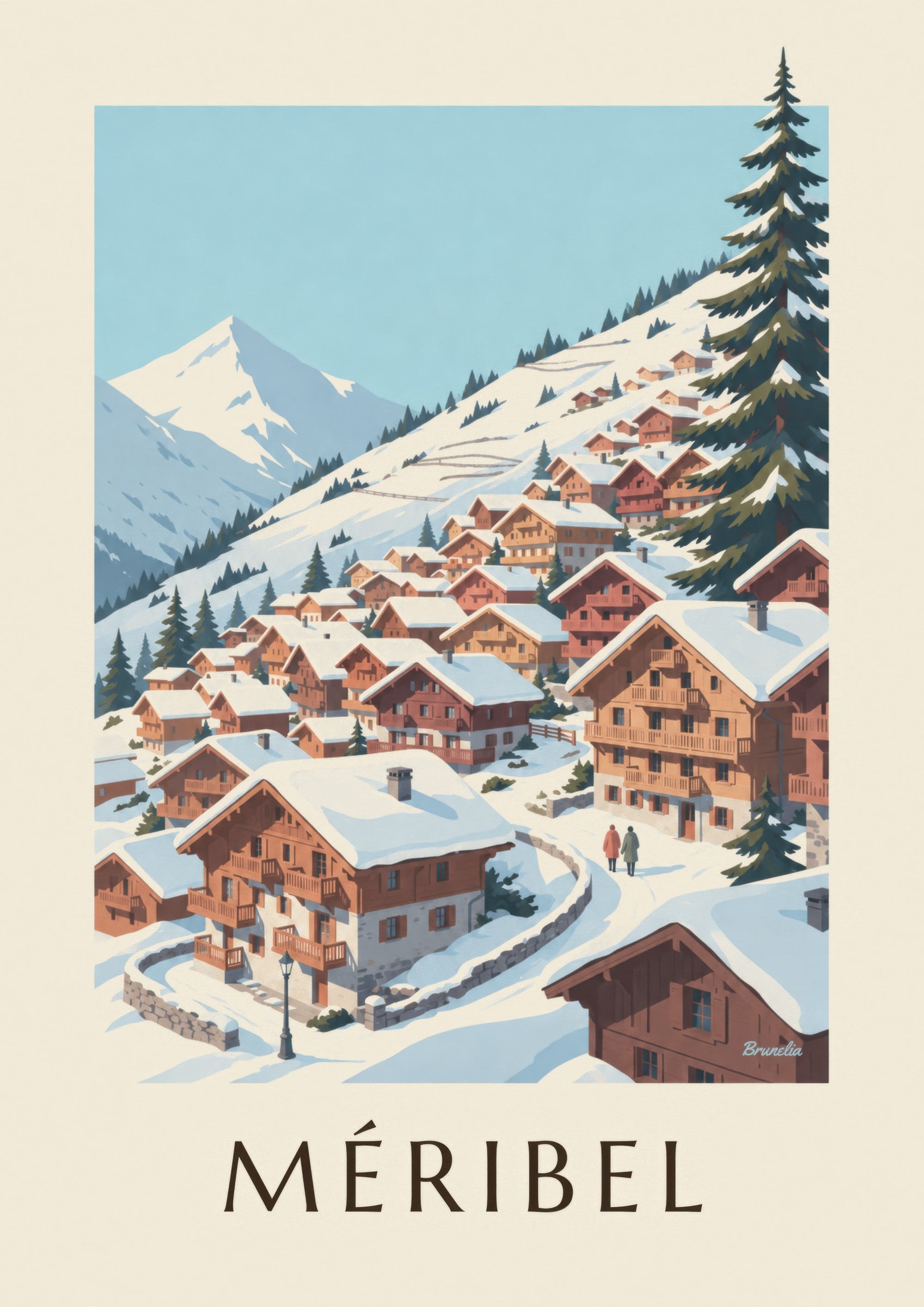 Affiche Méribel, chalets sous la neige: Detail in Nahaufnahme