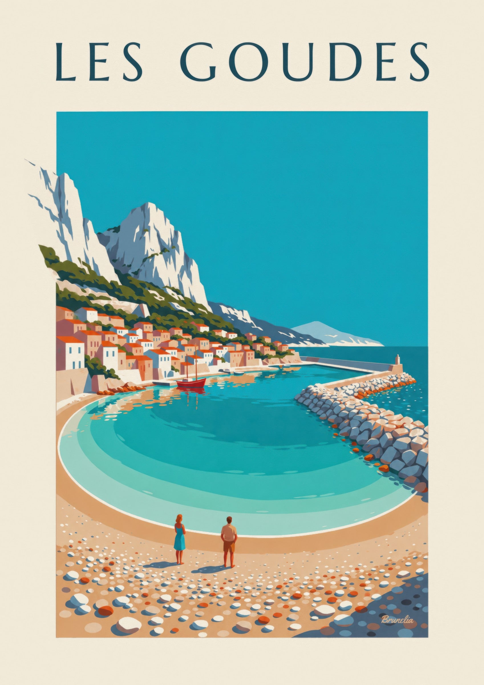 Affiche port des Goudes à Marseille, crique et digue: Detail in Nahaufnahme