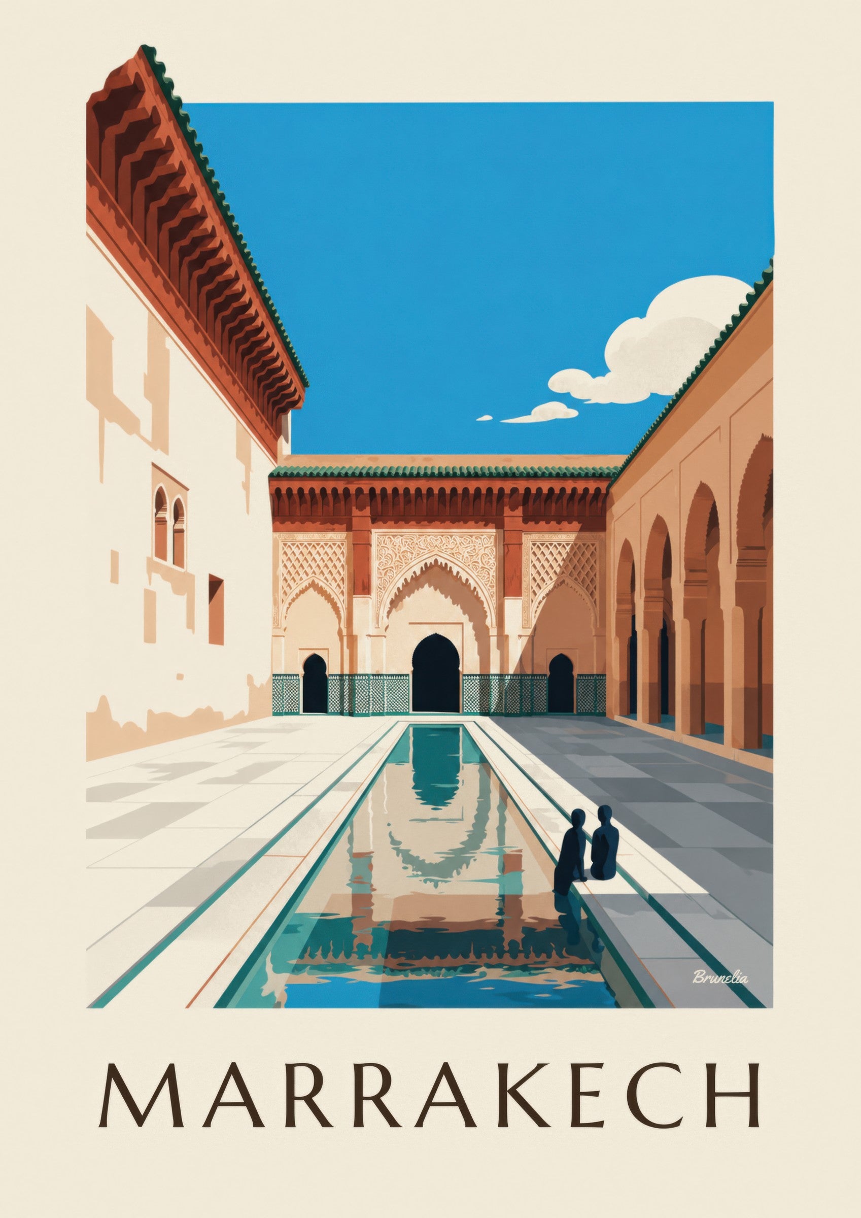 Affiche cour de la médersa Ben Youssef à Marrakech: Detail in Nahaufnahme