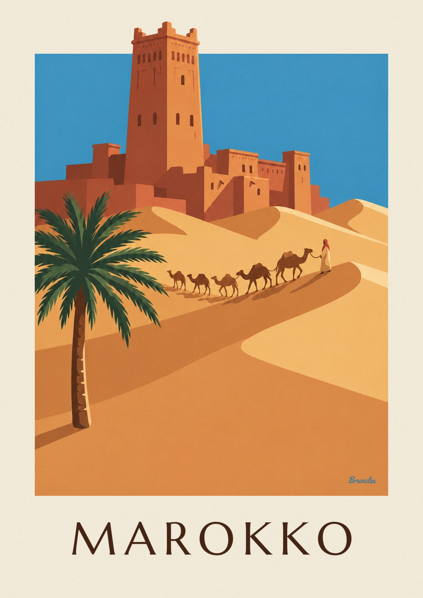 Poster Kasbah und Kamelkarawane in der marokkanischen Wüste: Detail in Nahaufnahme