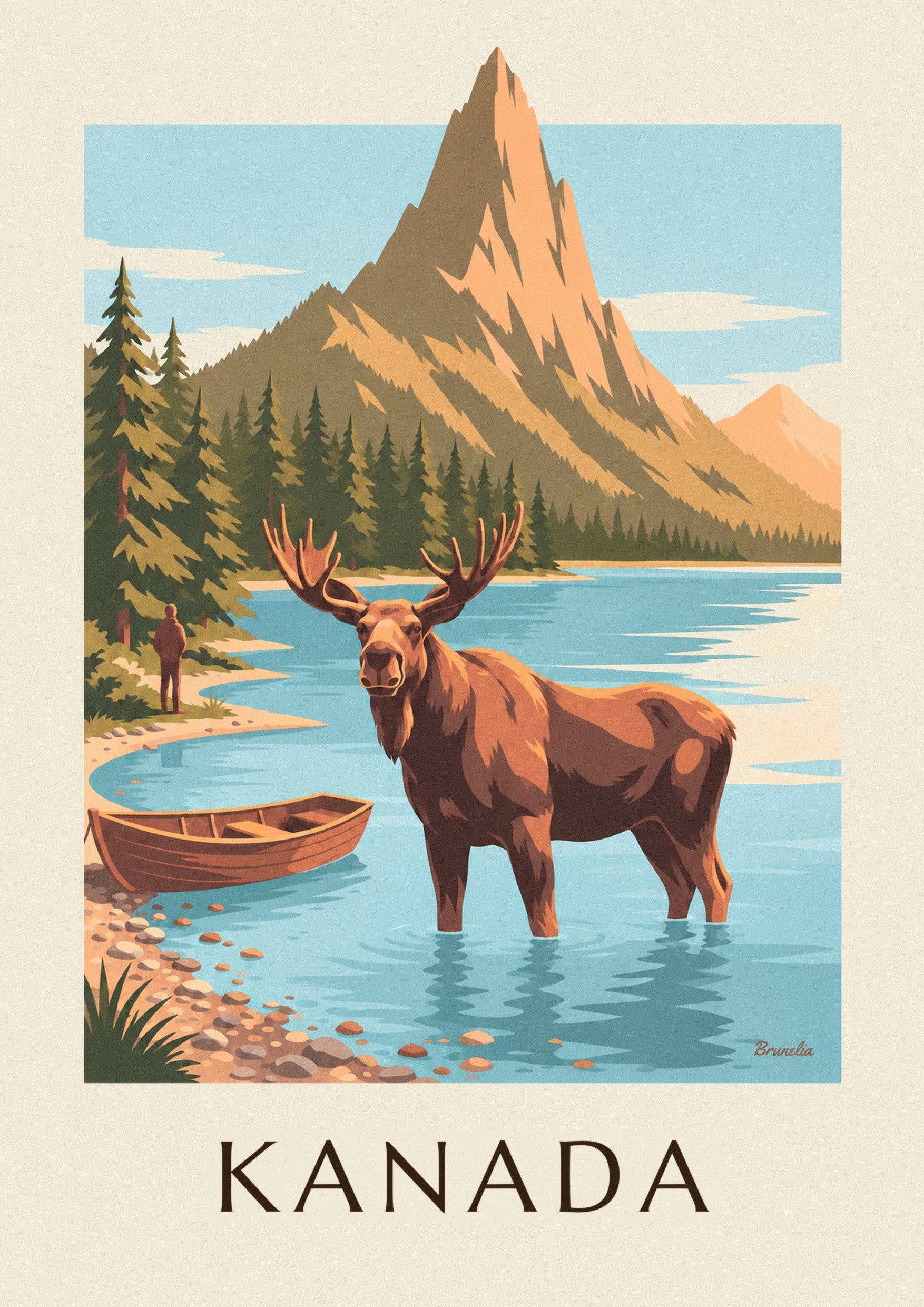 Poster Elch im See am Fuß der Berge Kanadas: Detail in Nahaufnahme