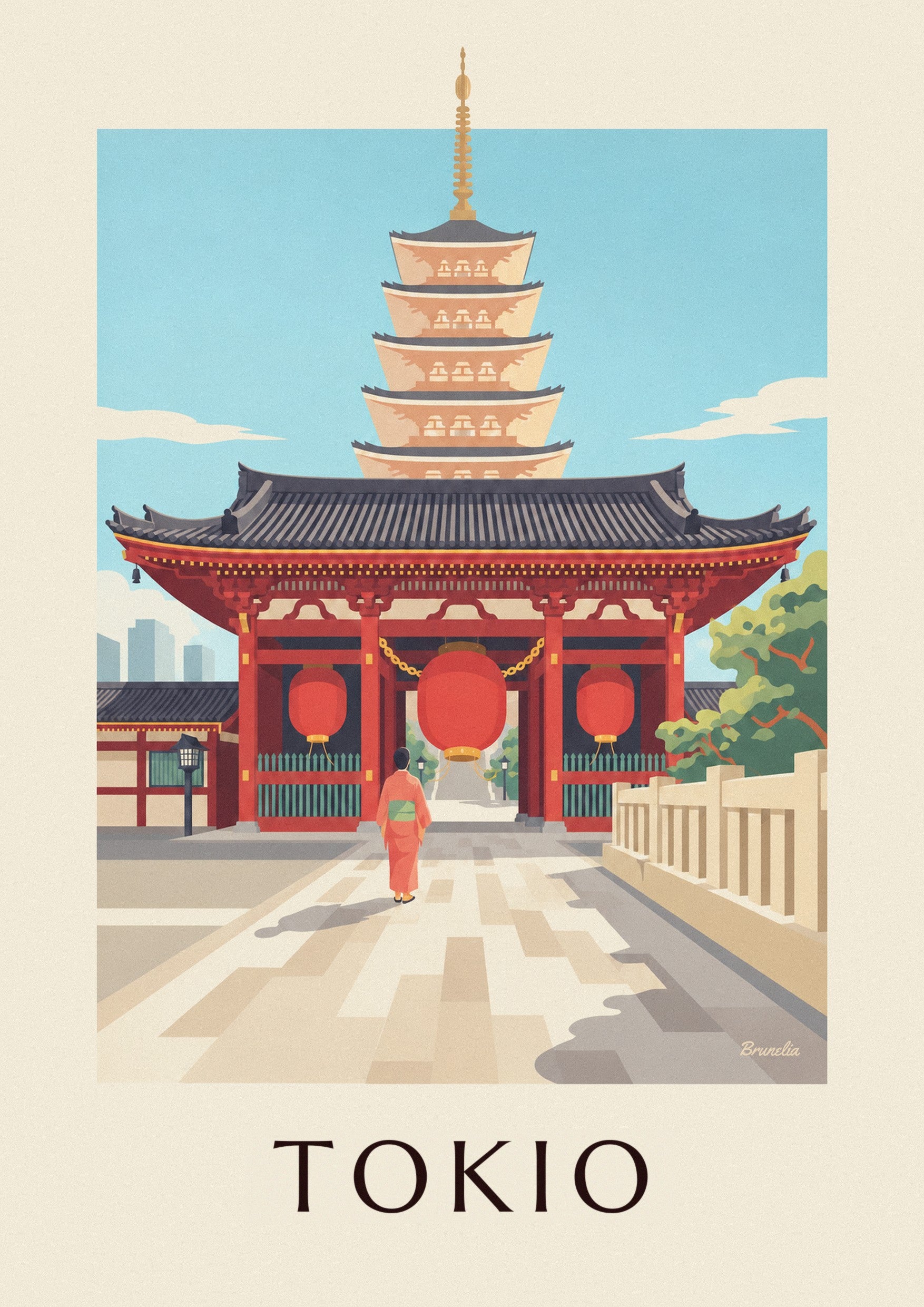 Poster Senso-ji-Tempel mit großer roter Laterne in Tokio: Detail in Nahaufnahme