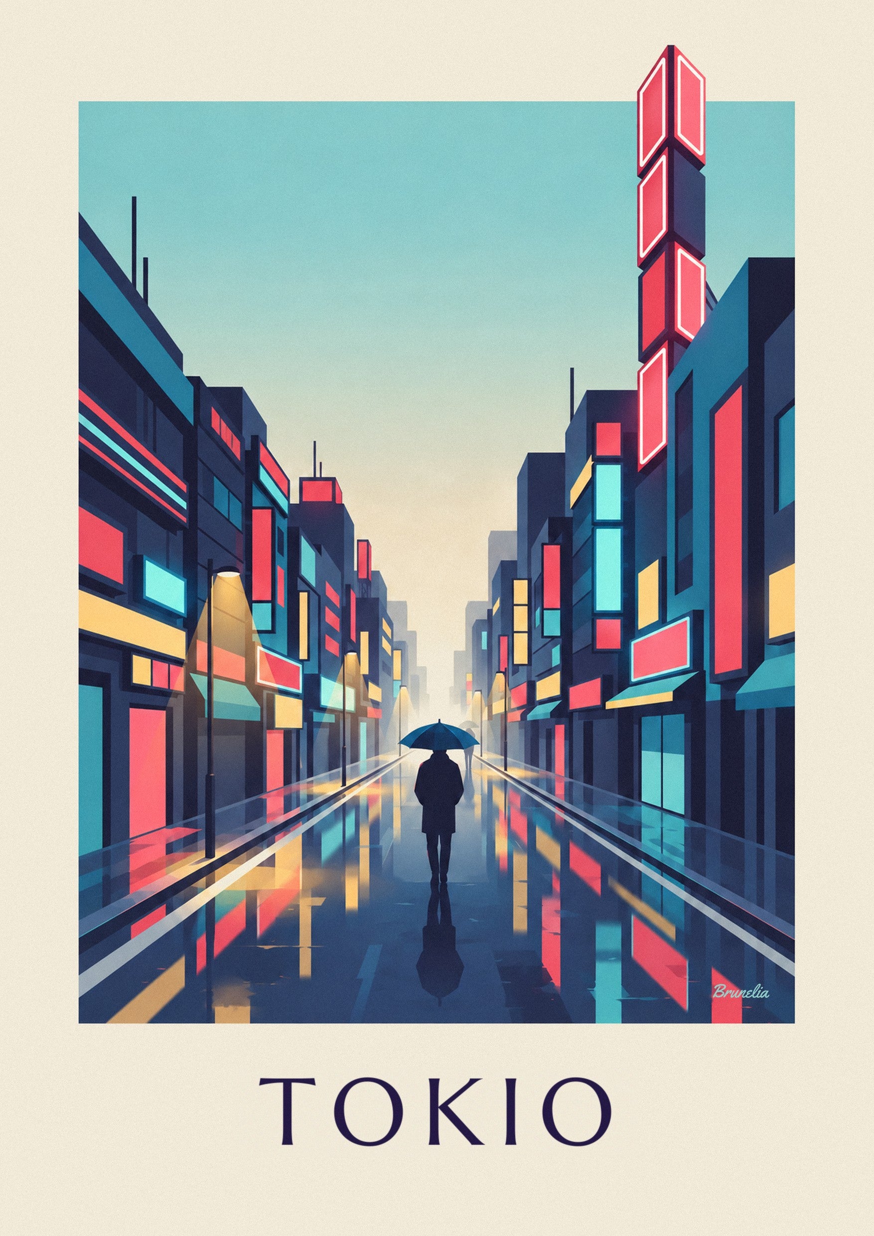 Poster Regennacht und Neonlichter im Stadtteil Shinjuku in Tokio: Detail in Nahaufnahme