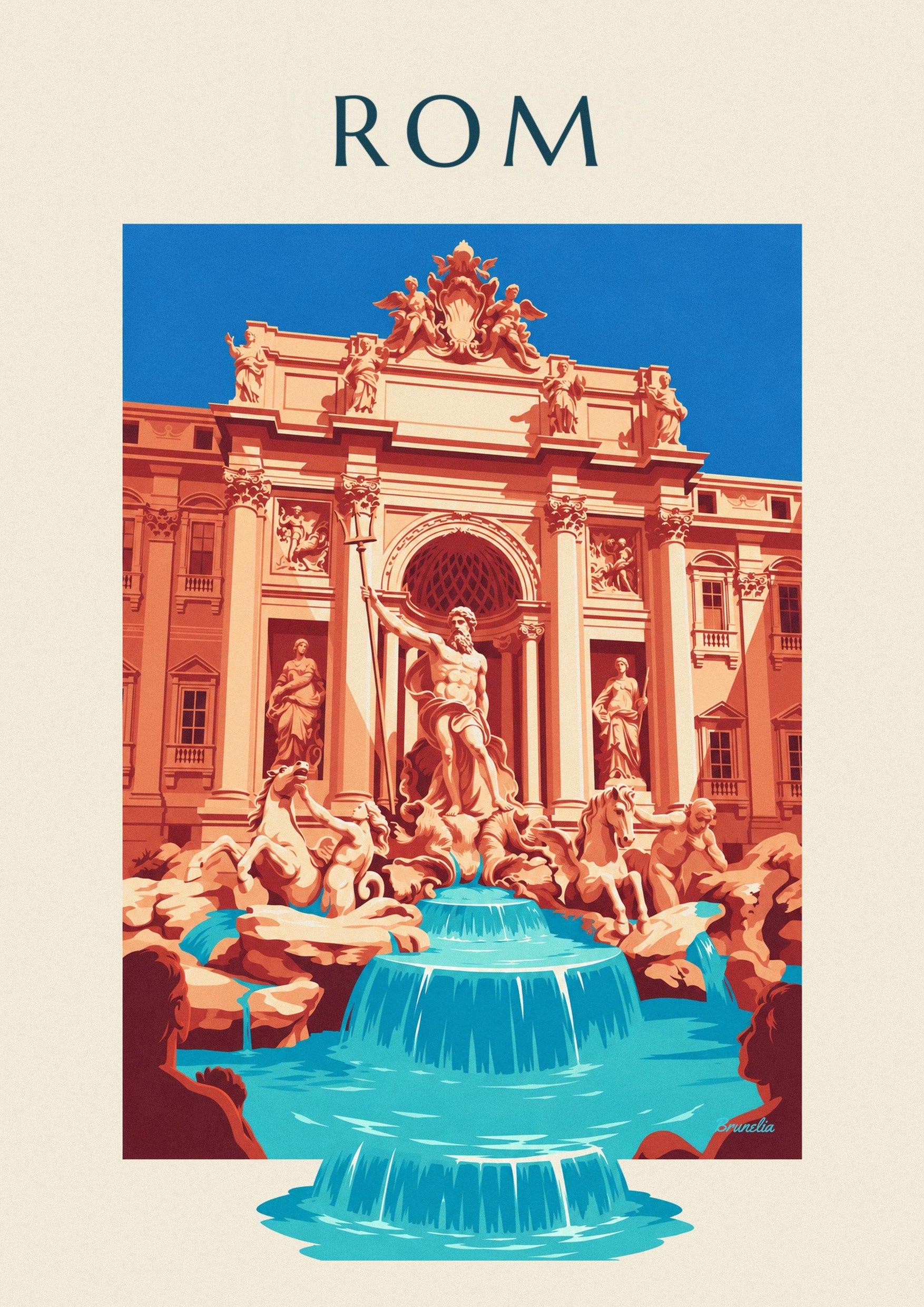 Poster Trevi-Brunnen und Neptun-Statue in Rom: Detail in Nahaufnahme