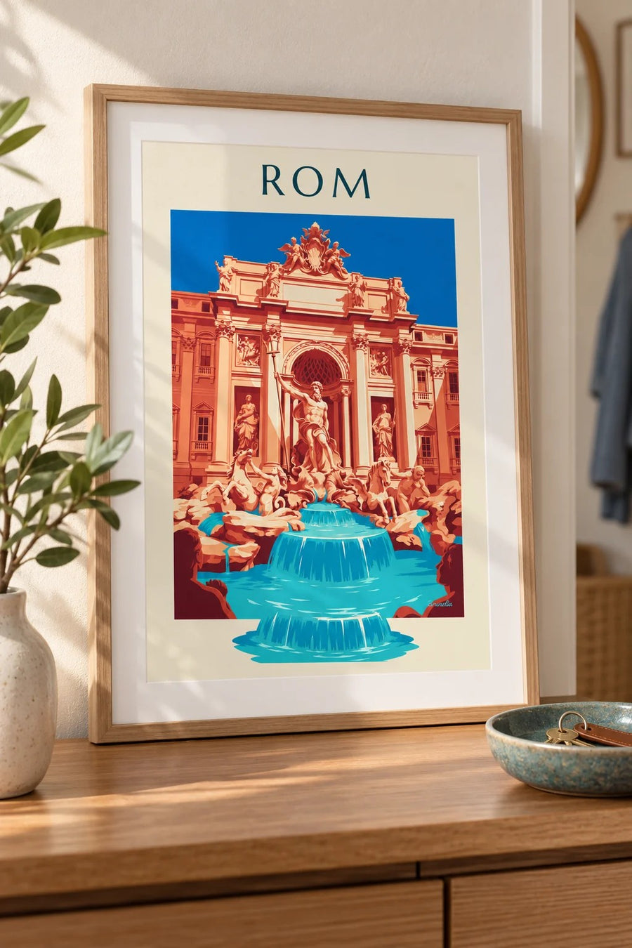 Poster Trevi-Brunnen und Neptun-Statue in Rom: kleines A4-Format im Rahmen