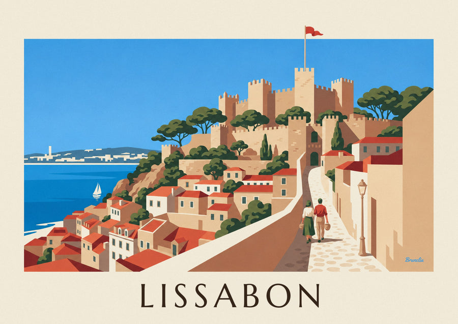 Poster Burg São Jorge und die Dächer der Alfama in Lissabon