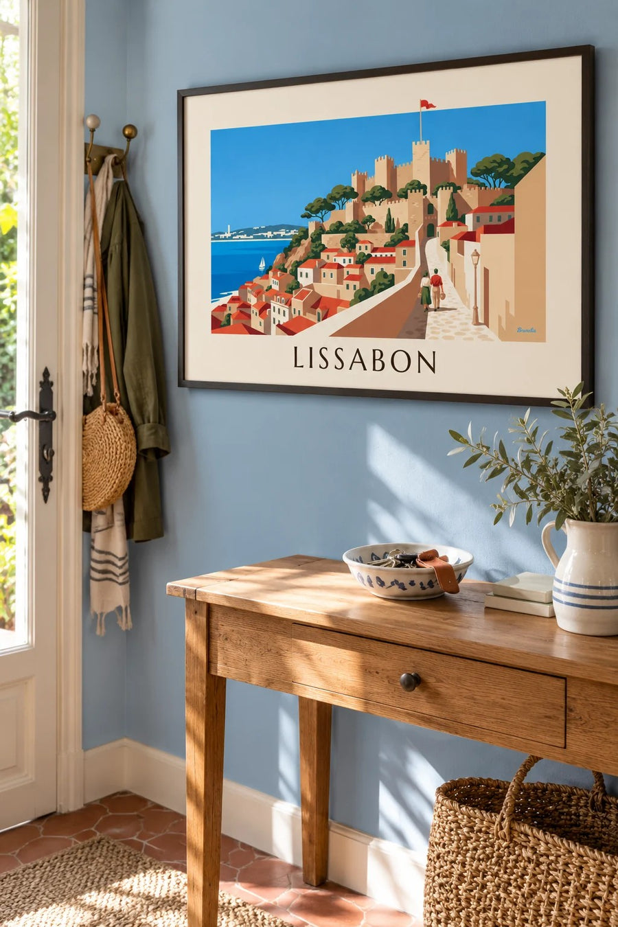 Poster Burg São Jorge und die Dächer der Alfama in Lissabon: gerahmt an der Wand