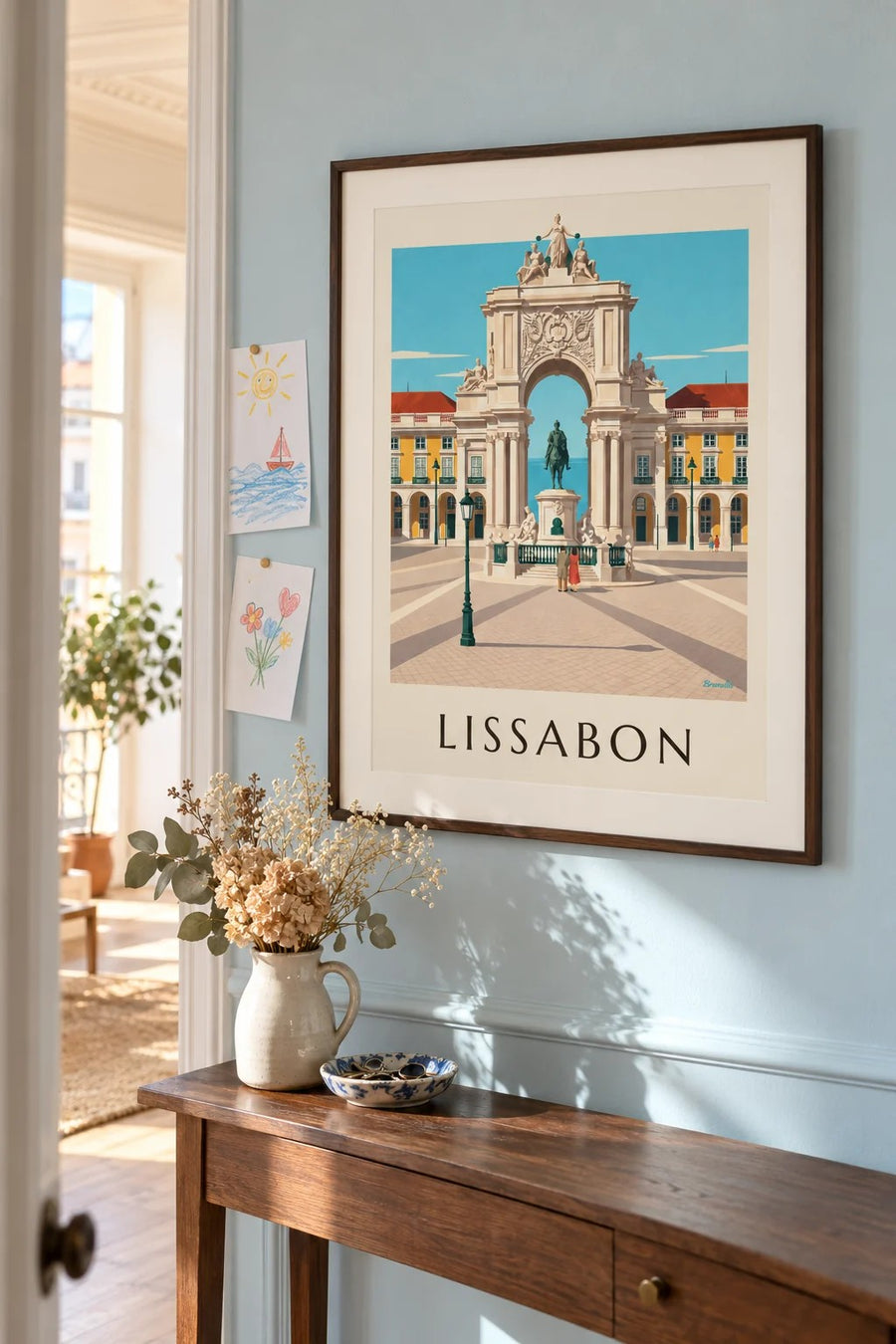 Poster Praça do Comércio und Arco da Rua Augusta in Lissabon: gerahmt an der Wand