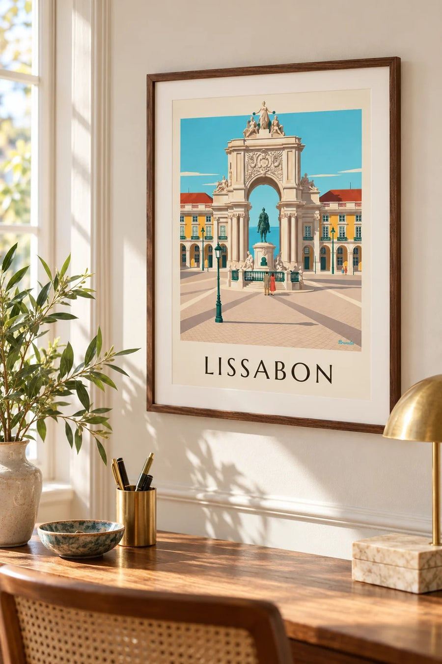 Poster Praça do Comércio und Arco da Rua Augusta in Lissabon: kleines A4-Format im Rahmen