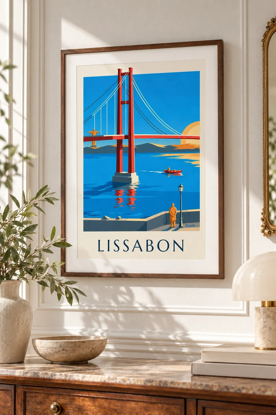 Poster Ponte 25 de Abril über den Tejo in Lissabon: kleines A4-Format im Rahmen