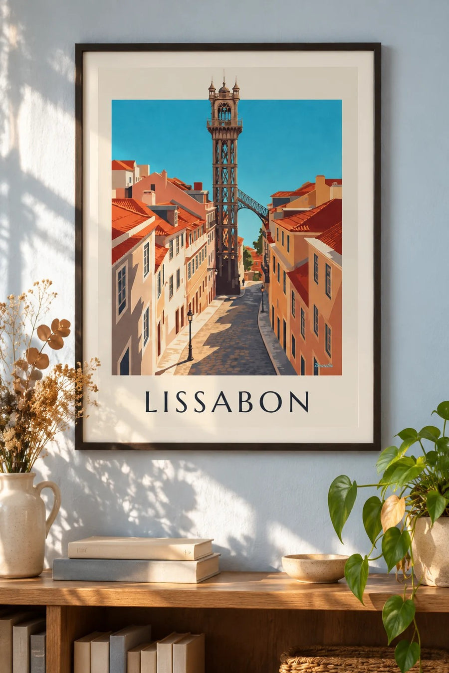Poster Santa-Justa-Aufzug in Lissabon: gerahmt an der Wand