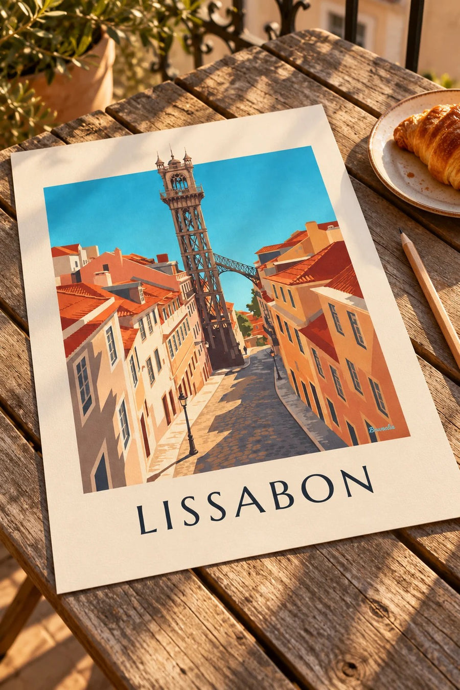 Poster Santa-Justa-Aufzug in Lissabon: auf einem Tisch
