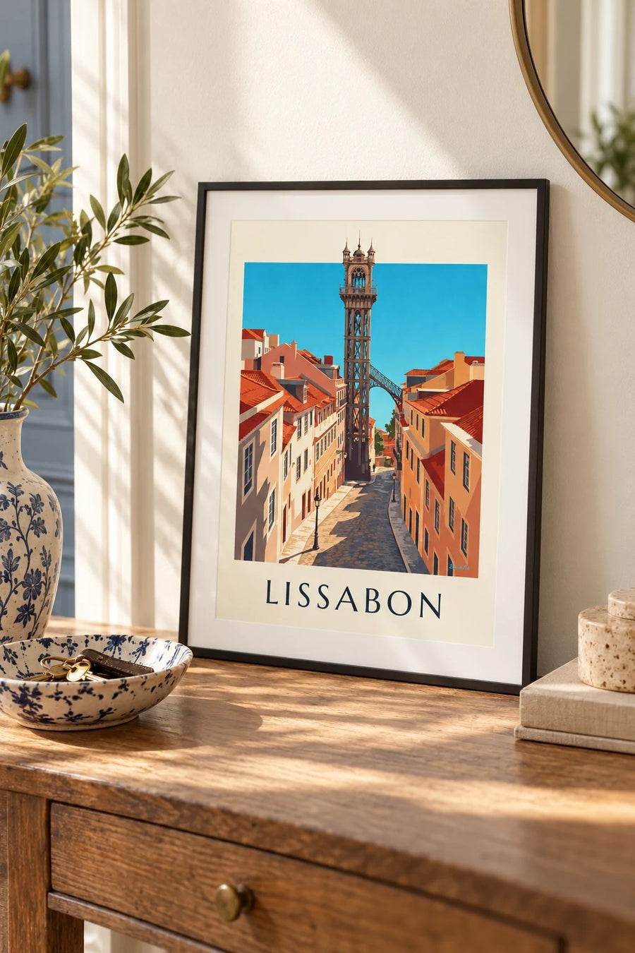 Poster Santa-Justa-Aufzug in Lissabon: kleines A4-Format, gerahmt