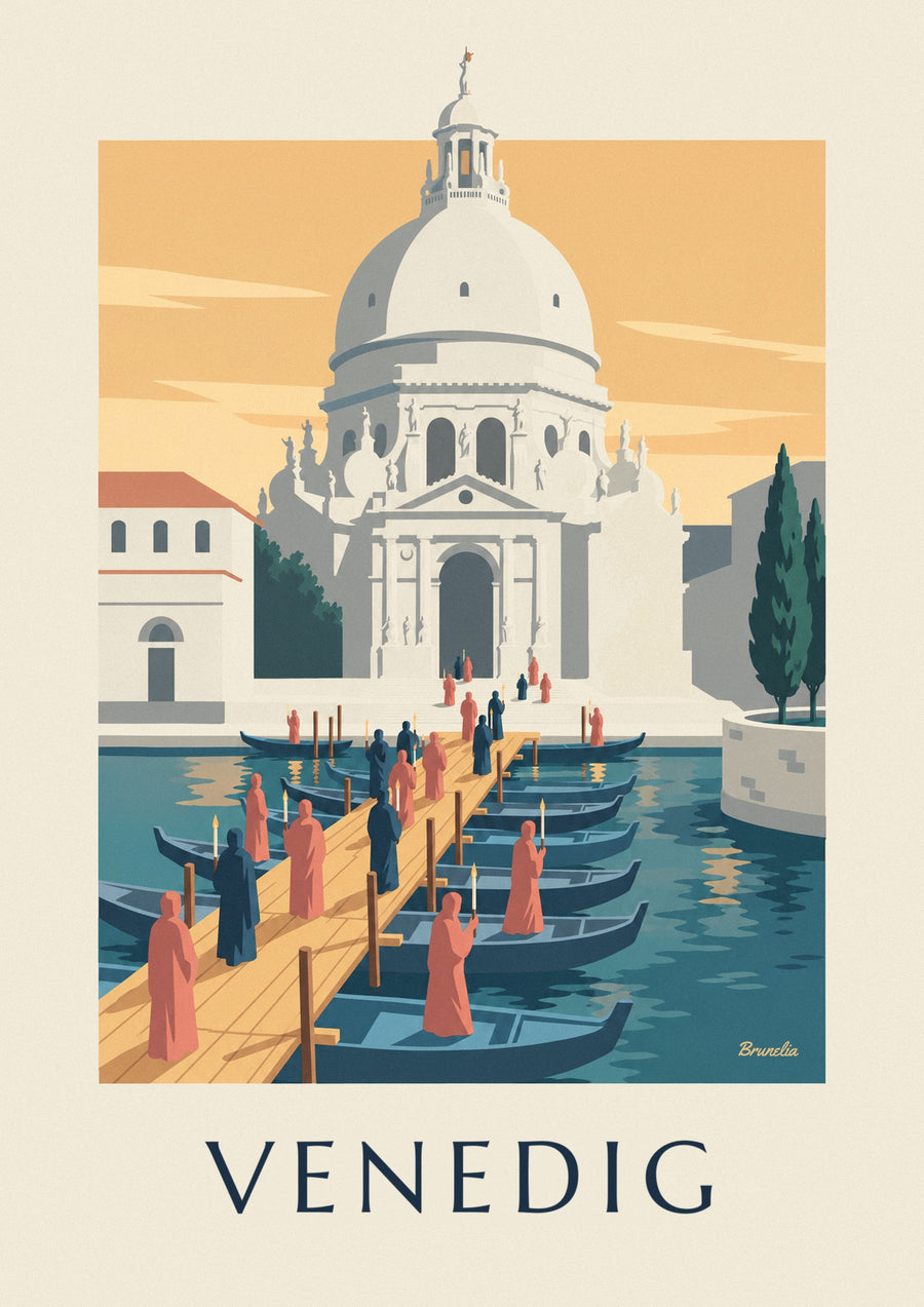 Poster Pilger auf der Schiffsbrücke zur Salute in Venedig