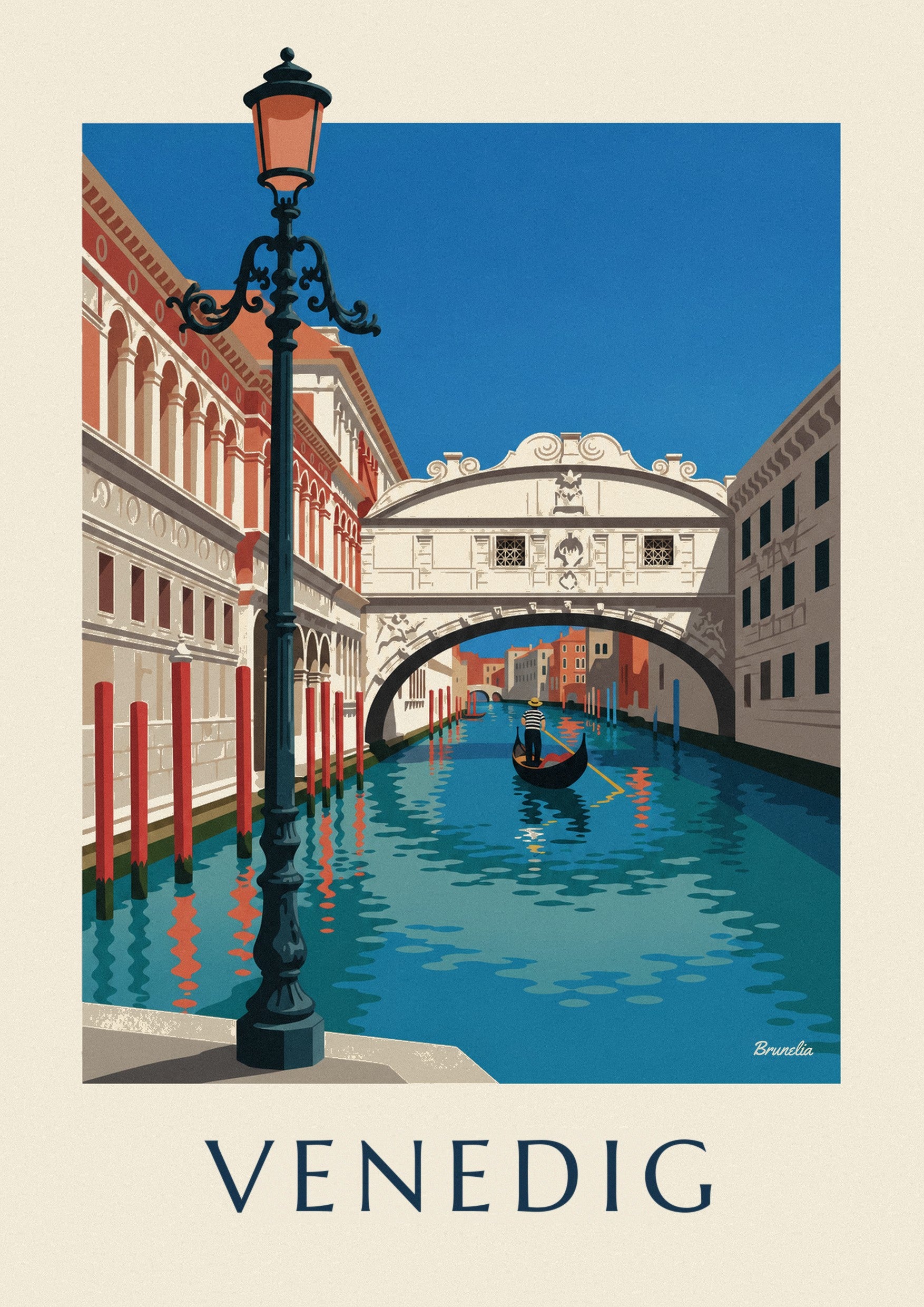 Poster Gondel unter der Seufzerbrücke in Venedig: Detail in Nahaufnahme
