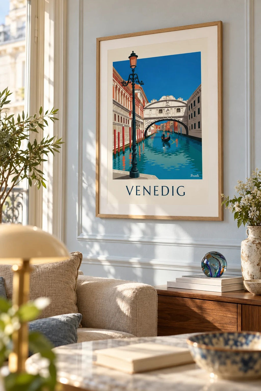 Poster Gondel unter der Seufzerbrücke in Venedig: gerahmt an der Wand