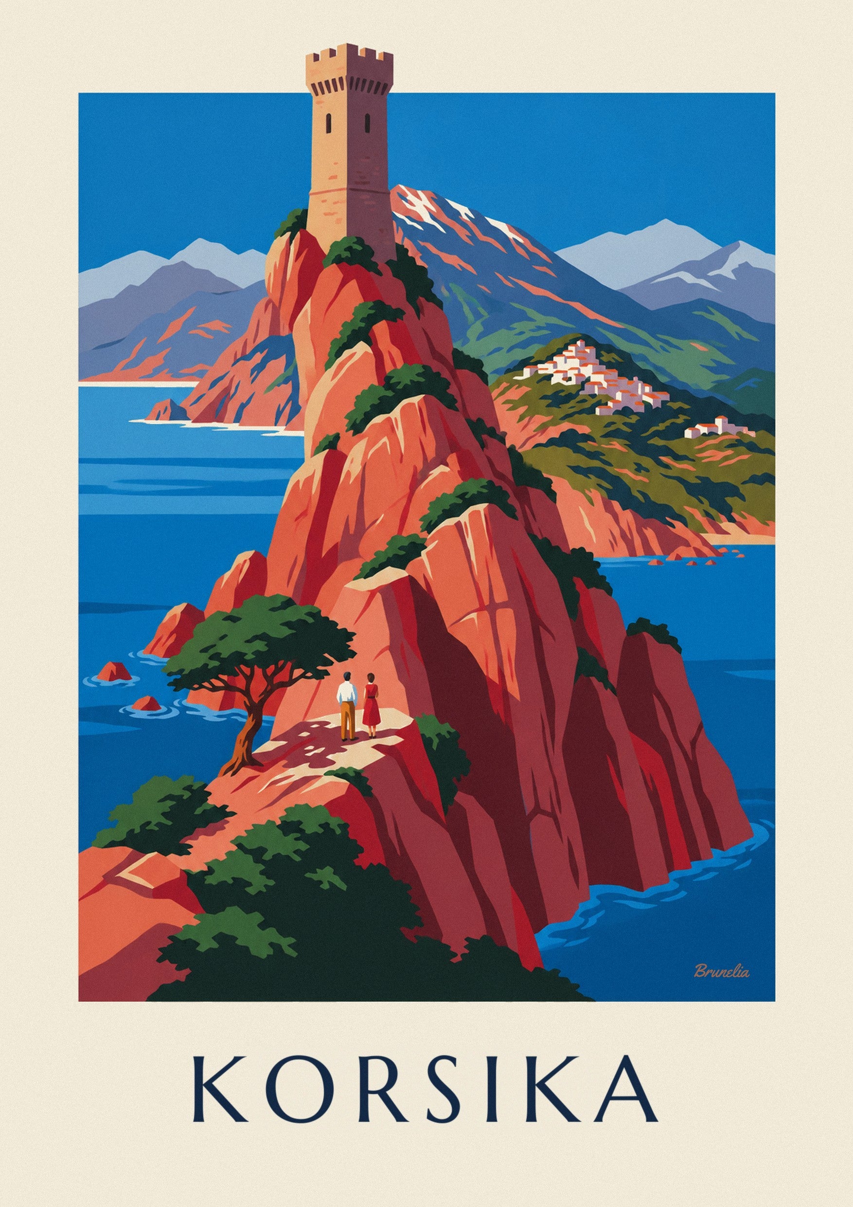 Poster wilde Küste Korsikas, rote Klippen und Monte Cinto: Detail in Nahaufnahme