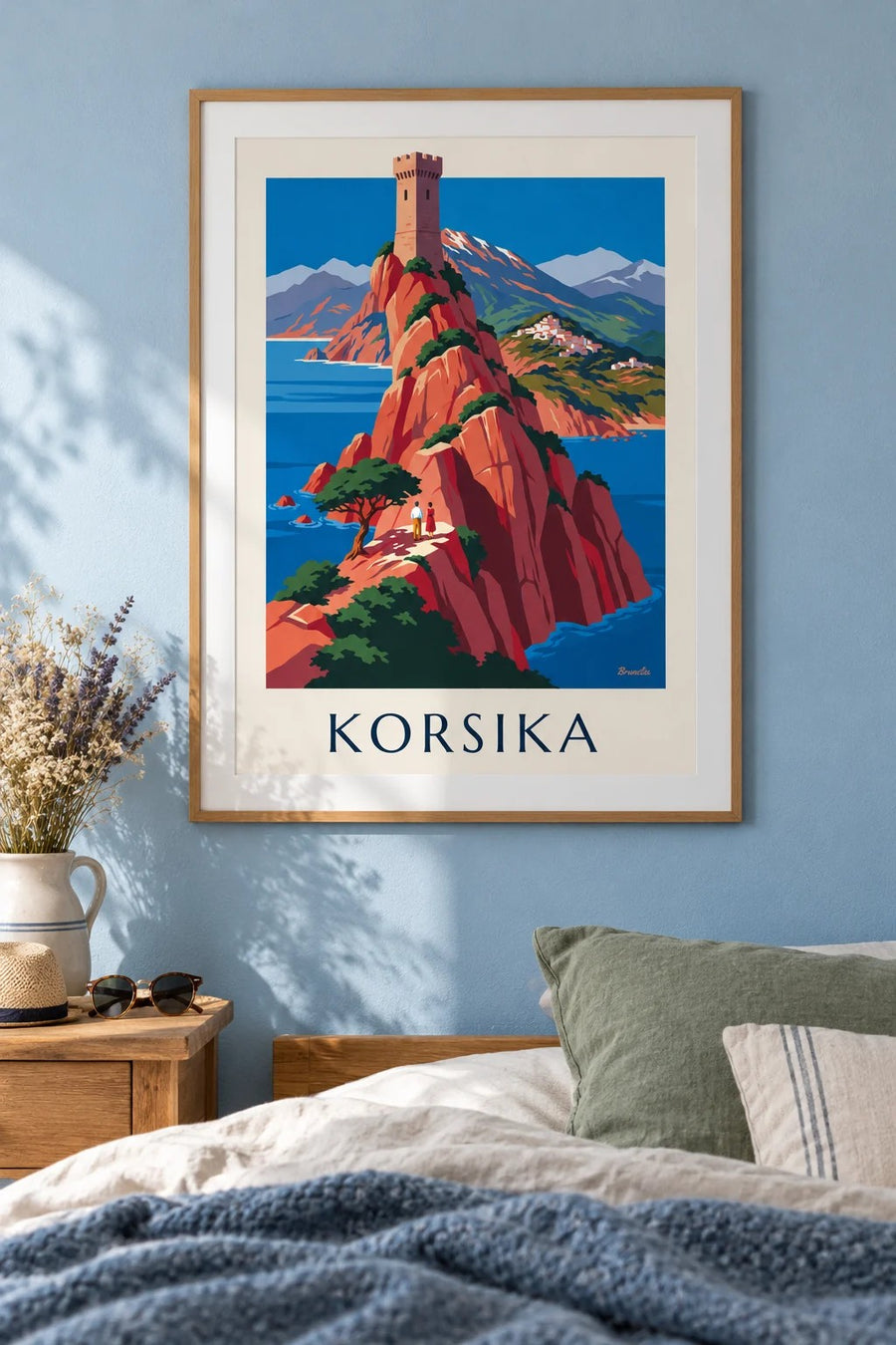 Poster wilde Küste Korsikas, rote Klippen und Monte Cinto: gerahmt an der Wand