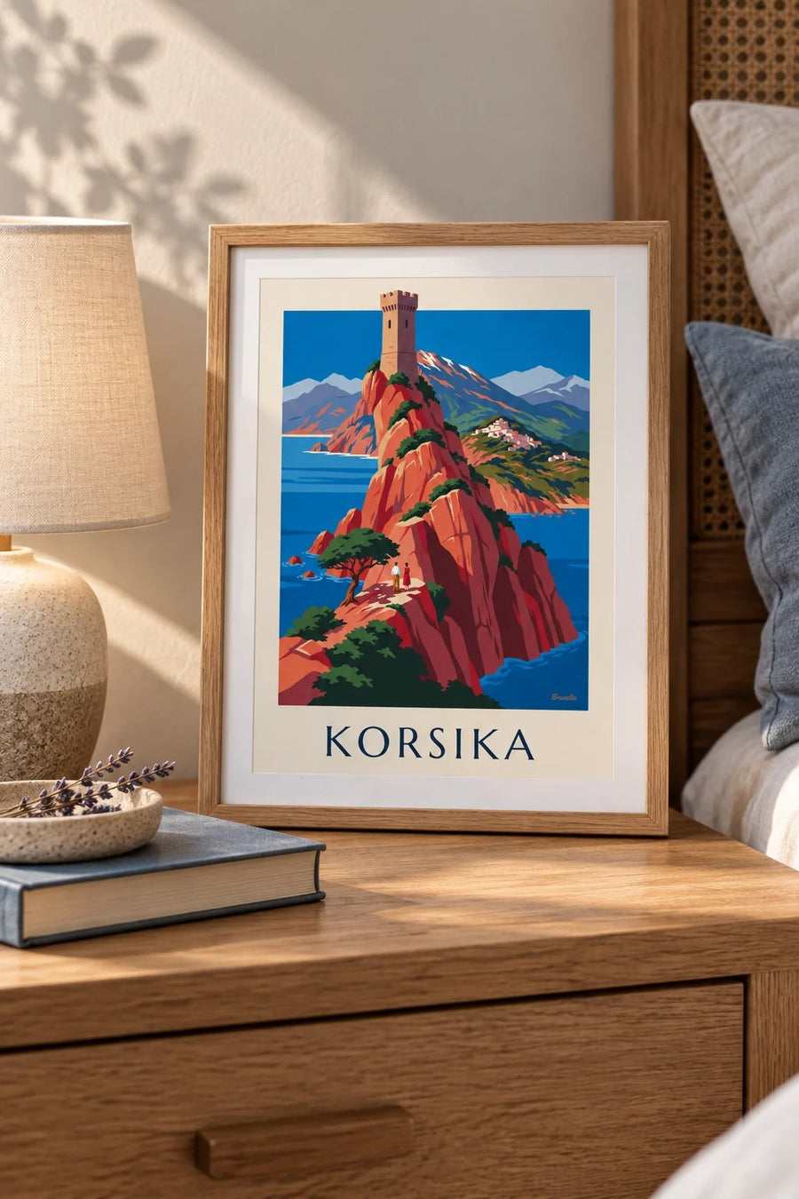 Poster wilde Küste Korsikas, rote Klippen und Monte Cinto: kleines Format A4 gerahmt