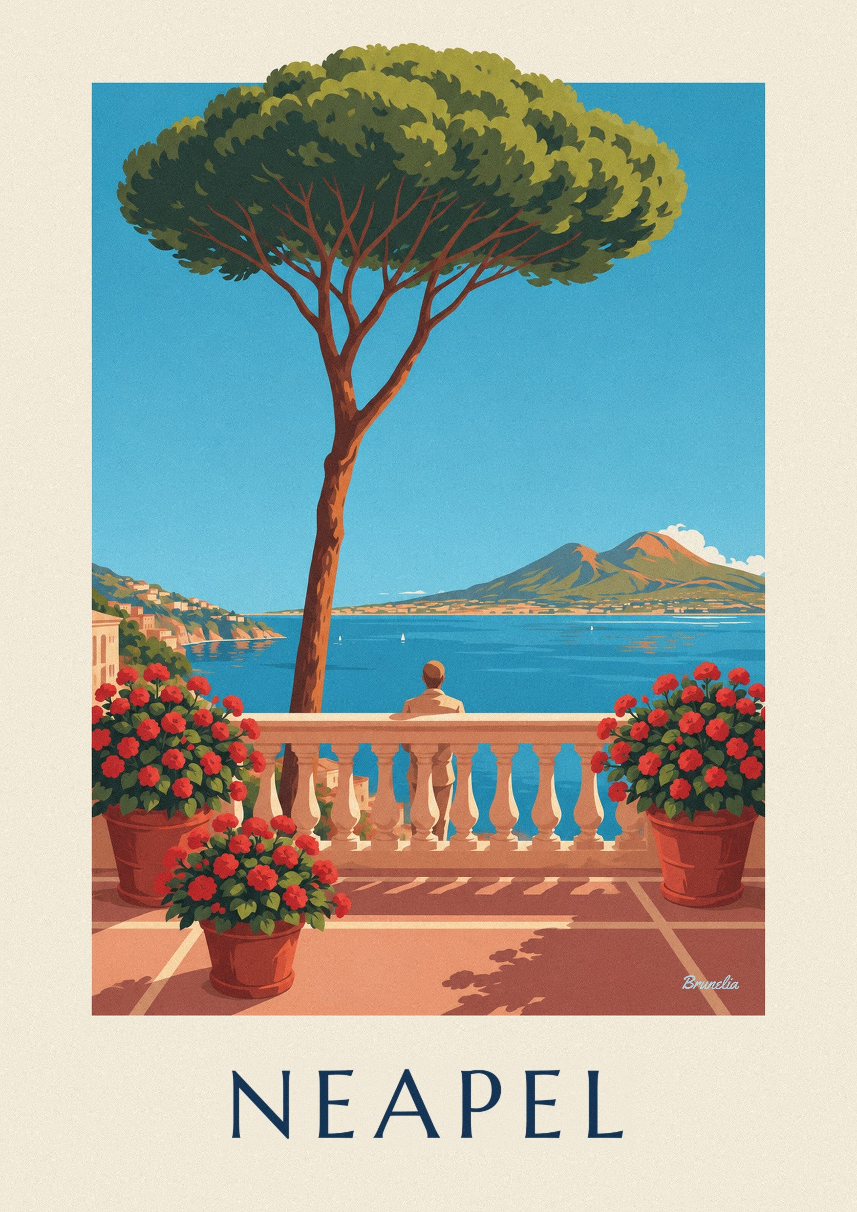Poster Neapel Bucht und Vesuv, Blick von der Terrasse: Detail in Nahaufnahme