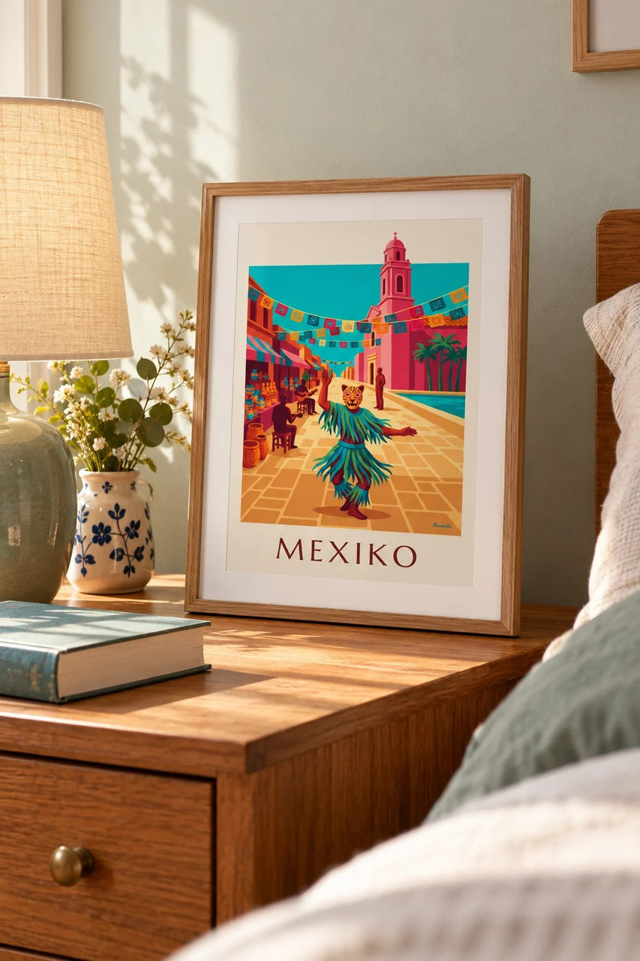 Poster Tänzer mit Jaguarmaske auf einem Platz in Mexiko: kleines A4-Format, gerahmt