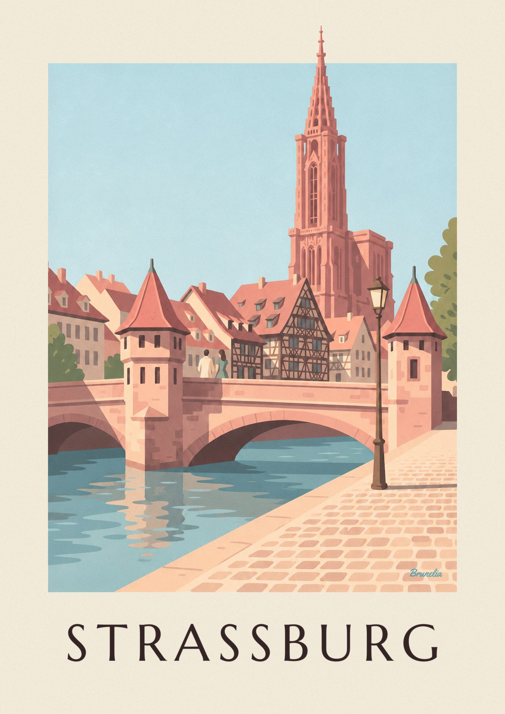 Poster Straßburger Münster und mittelalterliche Brücke: Detail in Nahaufnahme