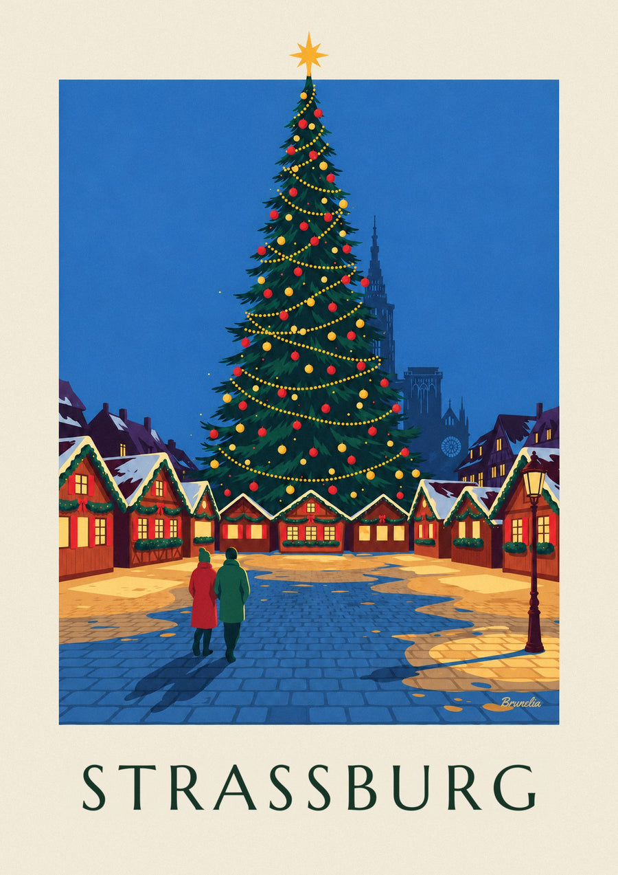 Poster Weihnachtsmarkt in Straßburg auf der Place Kléber