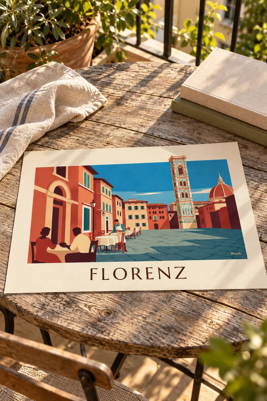 Poster Caféterrasse vor dem Duomo von Florenz: auf einem Tisch abgestellt