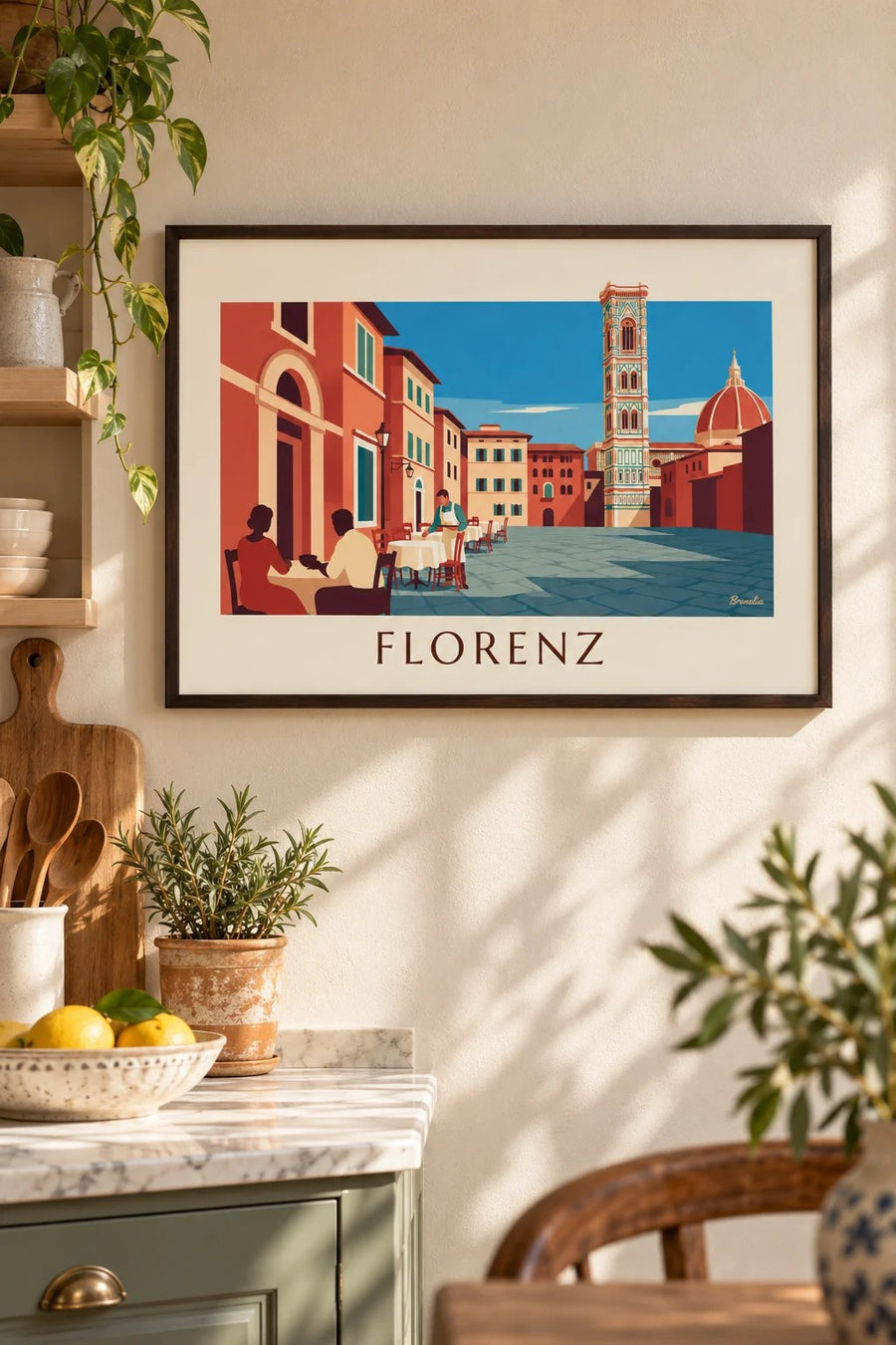 Poster Caféterrasse vor dem Duomo von Florenz: kleines A4-Format, gerahmt