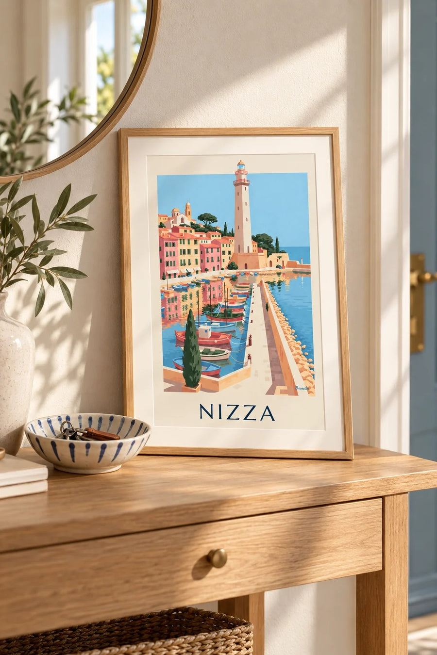 Poster Hafen Lympia in Nizza mit seinen Booten: kleines Format A4 gerahmt