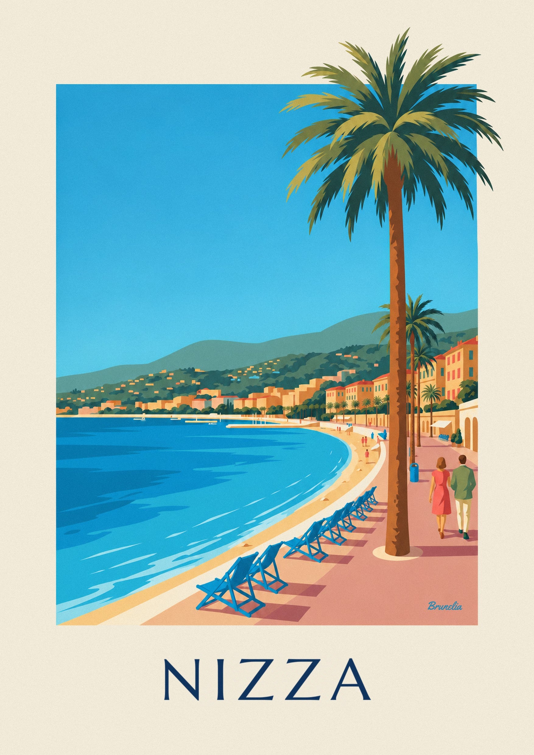 Poster Promenade des Anglais und Baie des Anges in Nizza: Detail in Nahaufnahme