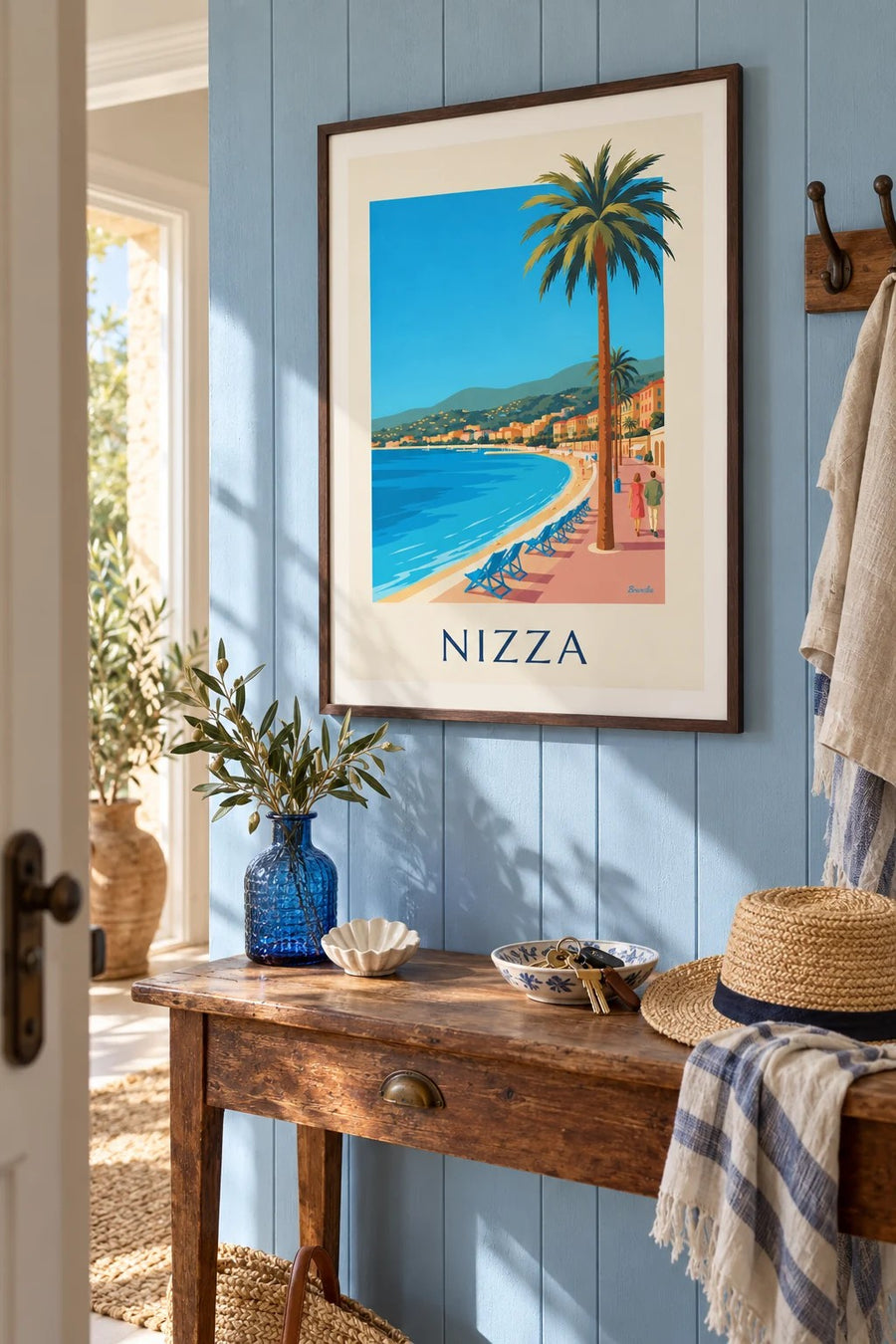 Poster Promenade des Anglais und Baie des Anges in Nizza: gerahmt an der Wand