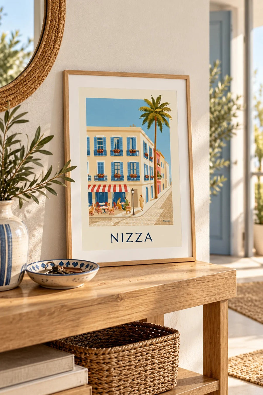 Poster Terrasse und schmiedeeiserne Balkone in Nizza: kleines A4-Format im Rahmen