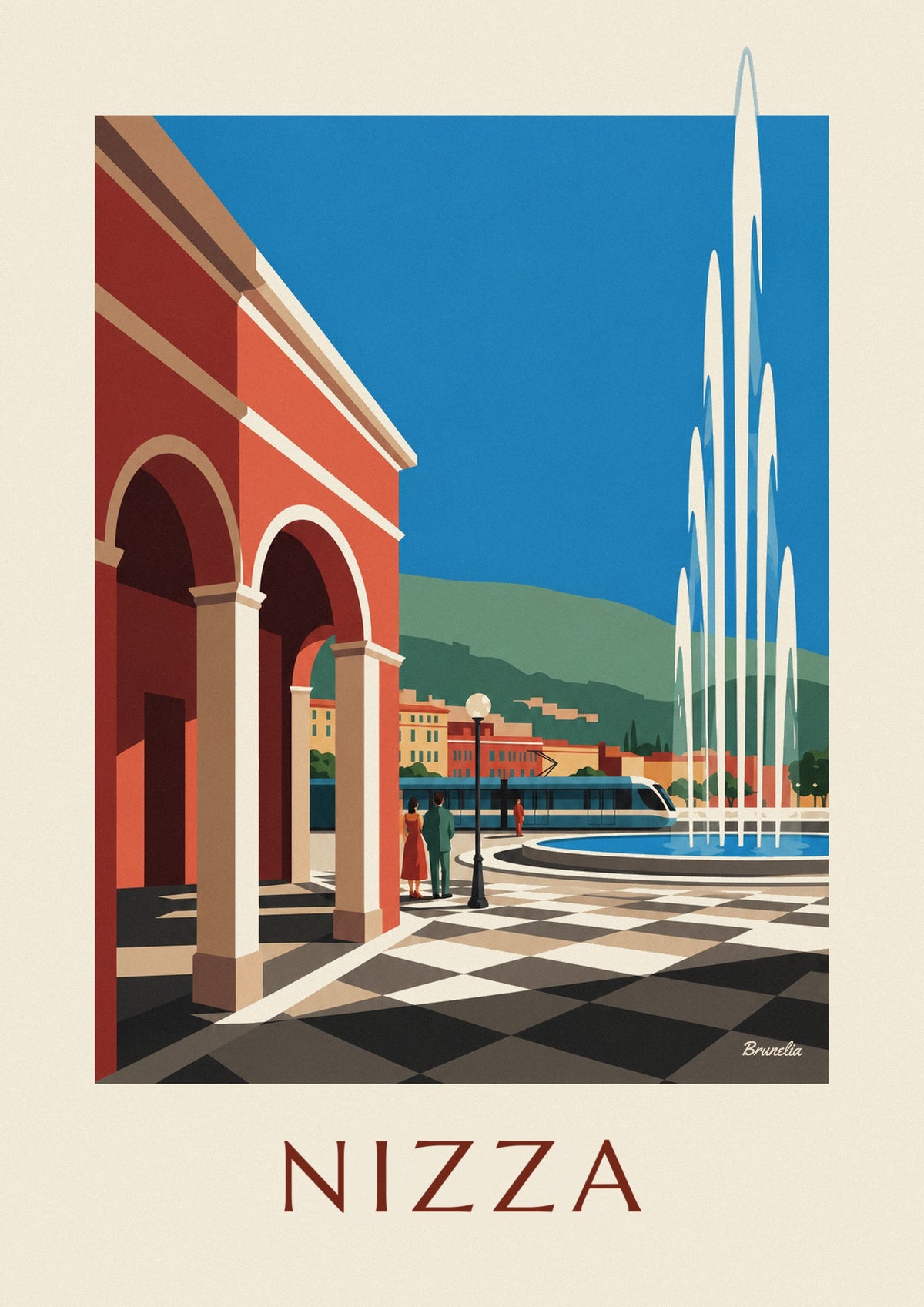 Poster Place Masséna mit ihren roten Fassaden in Nizza