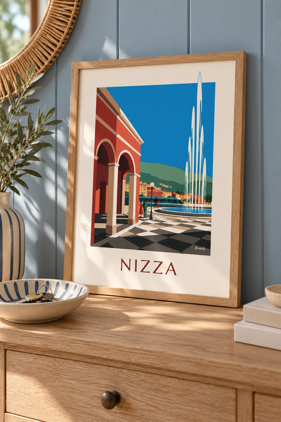 Poster Place Masséna mit ihren roten Fassaden in Nizza: kleines Format A4 gerahmt