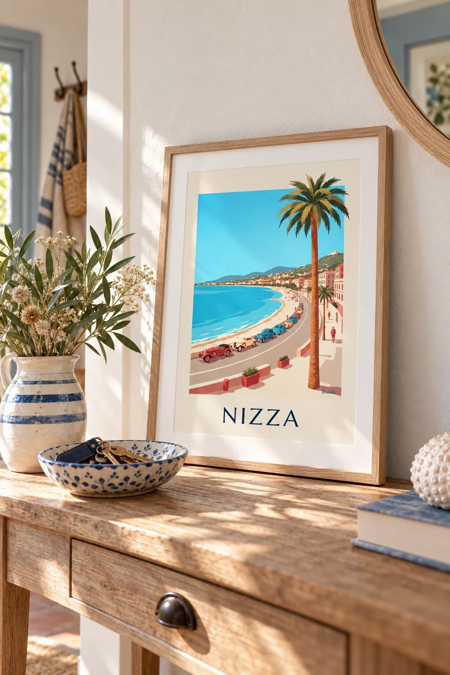 Poster Oldtimer auf der Promenade des Anglais in Nizza: kleines A4-Format im Rahmen