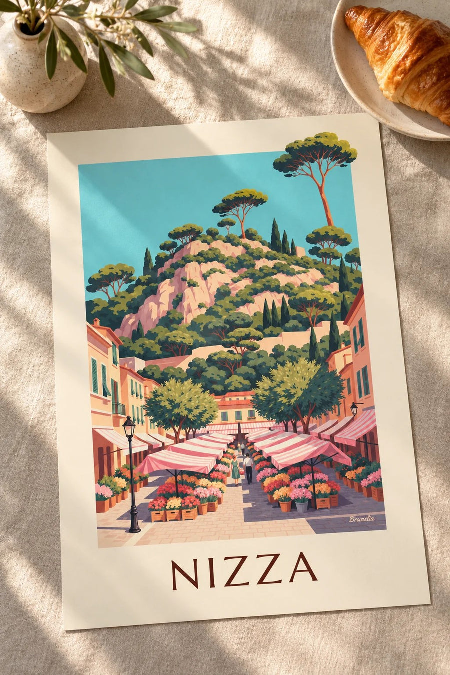 Poster Blumenmarkt Cours Saleya in Nizza: flach auf einem Tisch