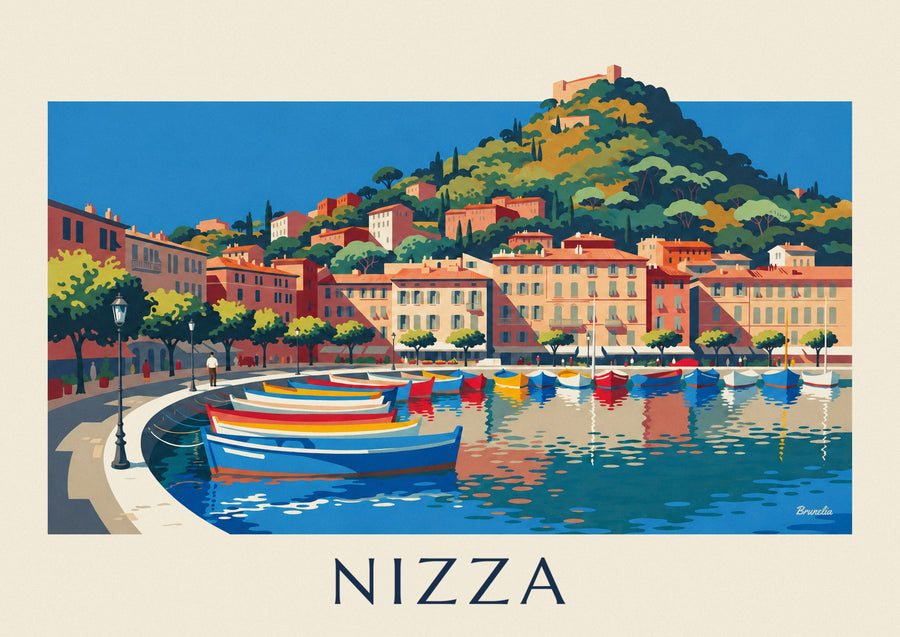Poster Hafen Lympia und Schlossberg in Nizza