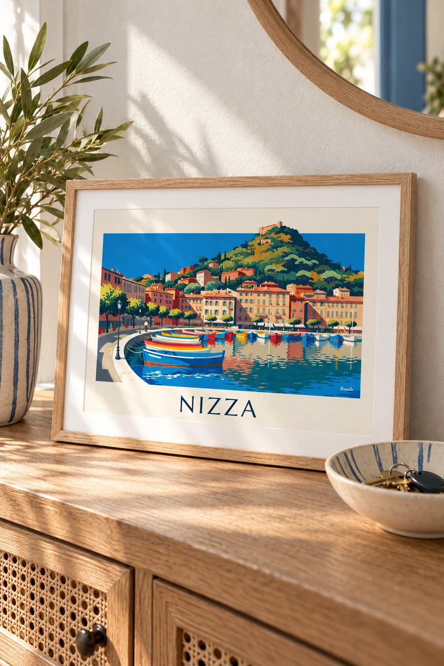 Poster Hafen Lympia und Schlossberg in Nizza: kleines A4-Format, gerahmt