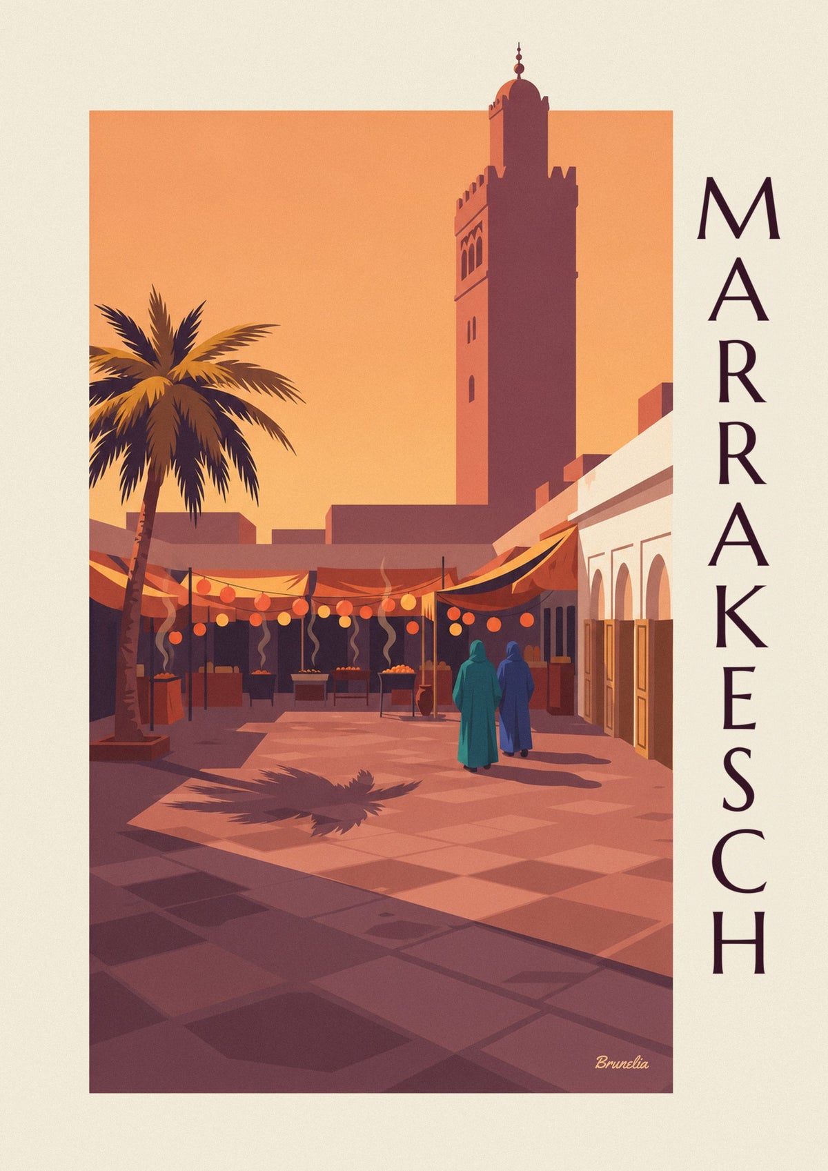 Poster Jemaa el-Fna in Marrakesch im Abendlicht