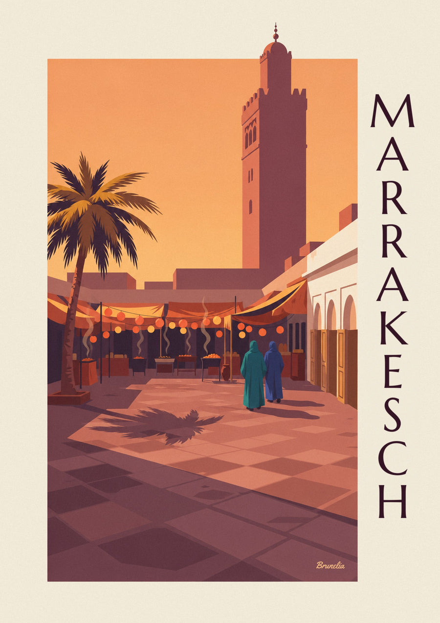 Poster Jemaa el-Fna in Marrakesch im Abendlicht